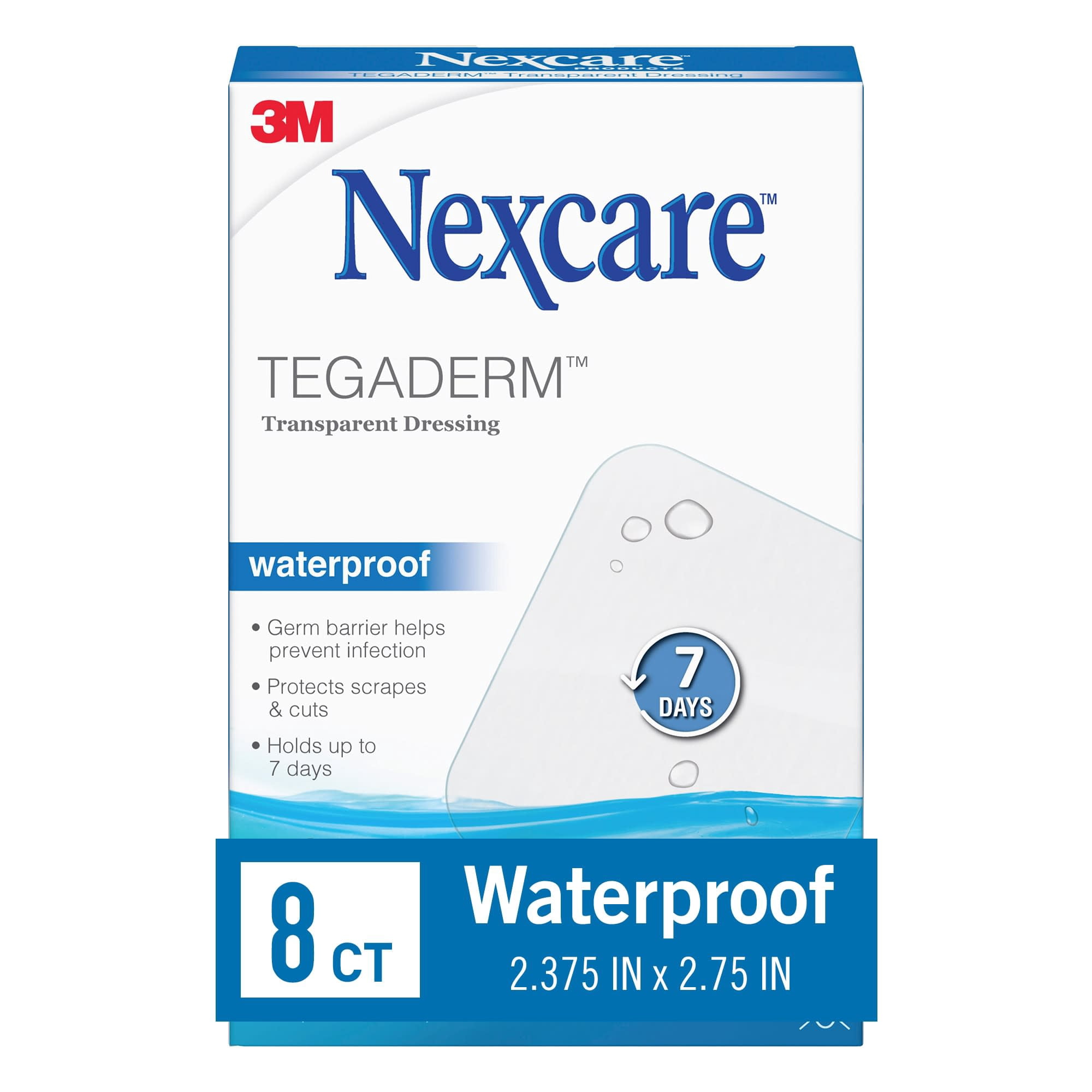 Nexcare Tegaderm Waterproof Transparent Dressing, Sterile Adhesive Bandages for Minor Wounds (Clear, 8 Count, 2.375 in x 2.75 in) rzs5o