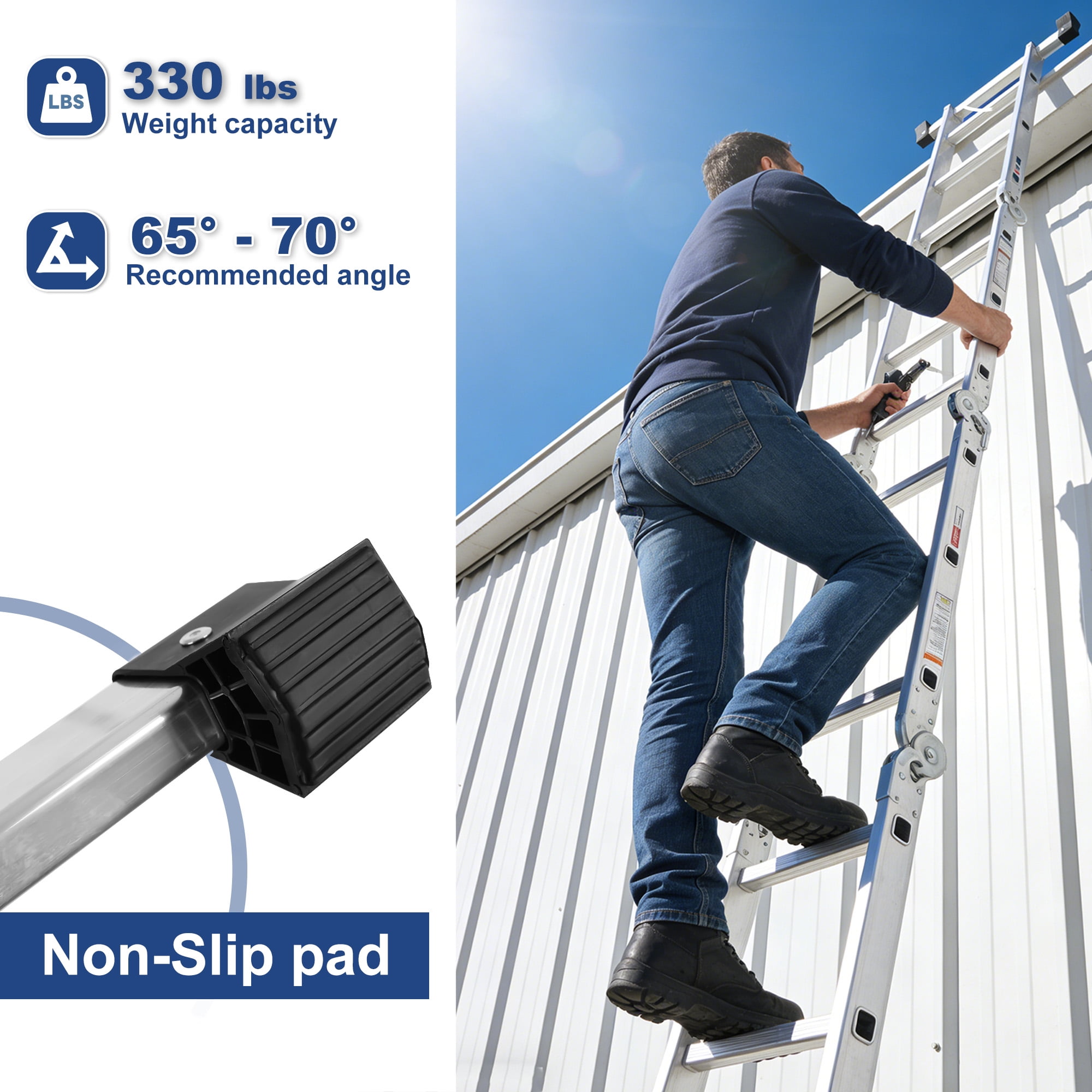 edx Multi-Purpose Folding Telescoping Ladder, Heavy-Duty Aluminum Alloy, Anti-Slip Design & Safety Lock System (White, 330 lb Capacity) 2gh0l
