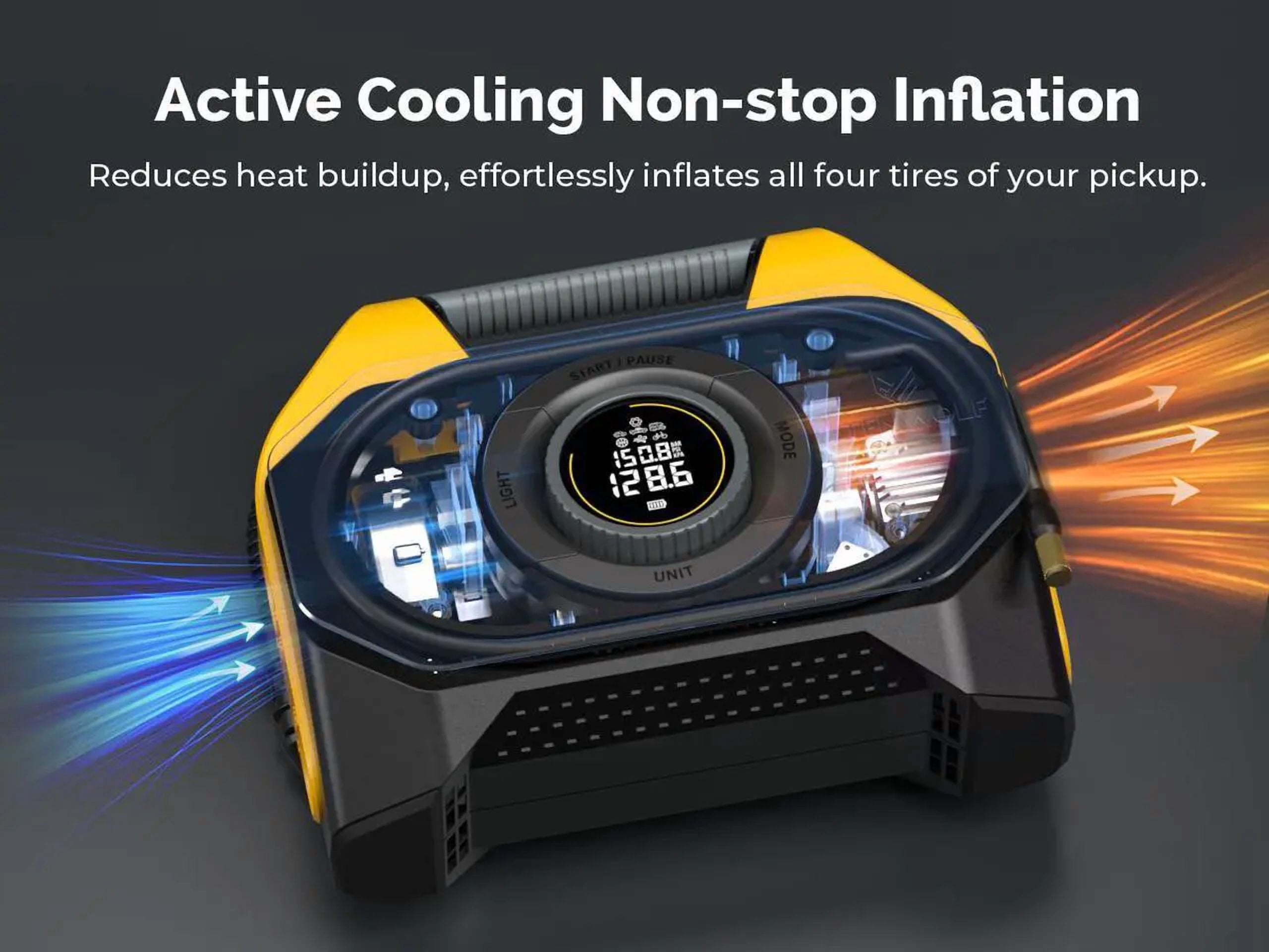 Rosewill Vortex RS6C Cordless Tire Inflator Portable Air Compressor (Orange, 15600mAh Battery) 8edlk