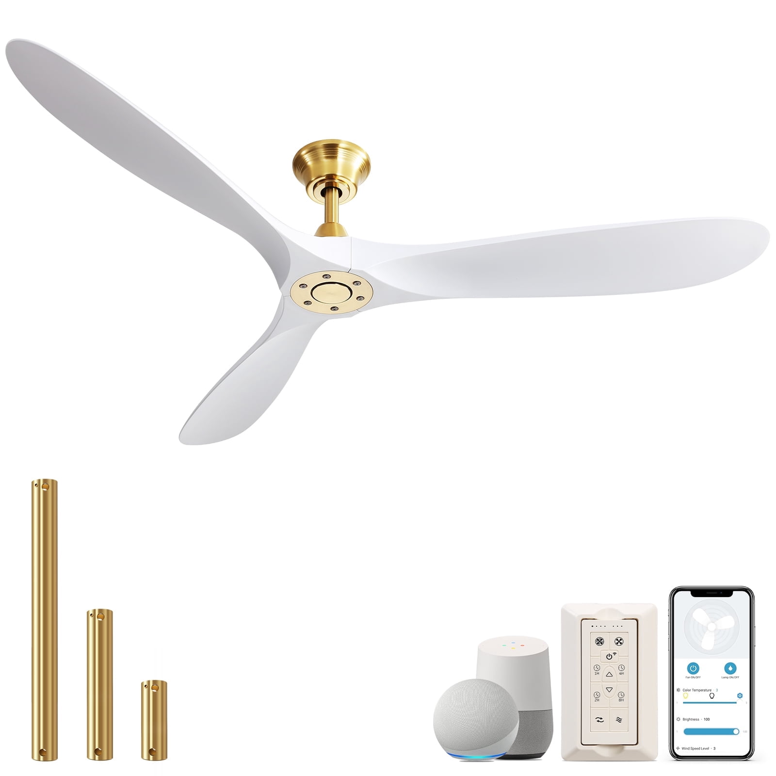 Sofucor 60 in Modern Smart Ceiling Fan with DC Motor and App Control (Gold, 60 in) px8xz