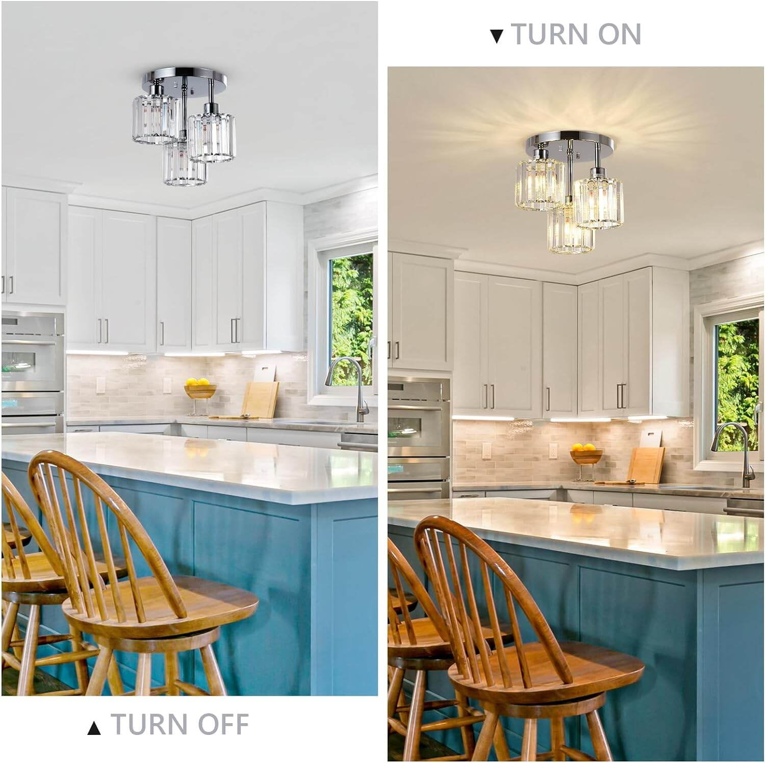PuppyCheer 3-Light Semi Flush Mount Ceiling Fixture, Modern Crystal Chandelier for Kitchen Hallway Bedroom (Clear, 10.6 in H x 10.2 in W) za8lr