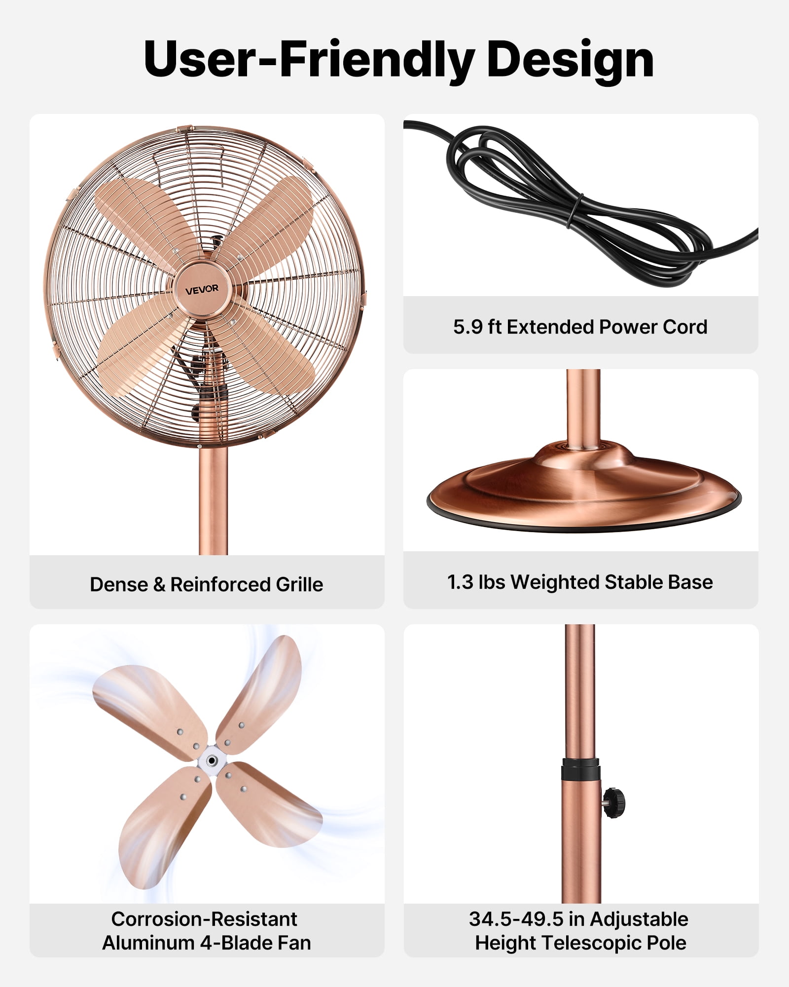 VEVOR 16-Inch High Velocity Pedestal Fan, Industrial Standing Floor Fan with 3-Speed Adjustable Height and 75° Oscillation (16 in) mbs7q