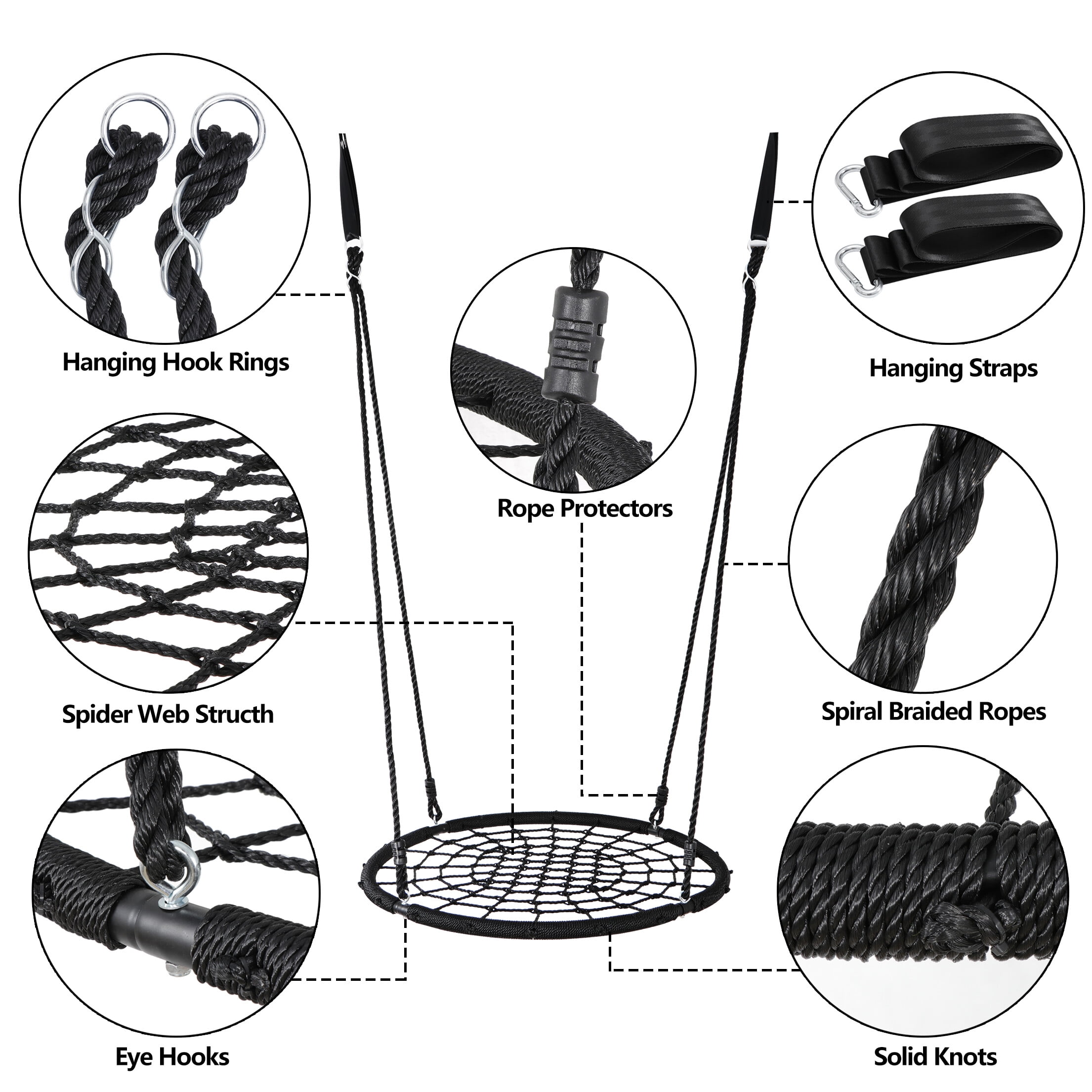 ZENY Backyard Swing Stand Set with 40 in Web Tree Spider Swing (Black, 440 lb Capacity) i6rna