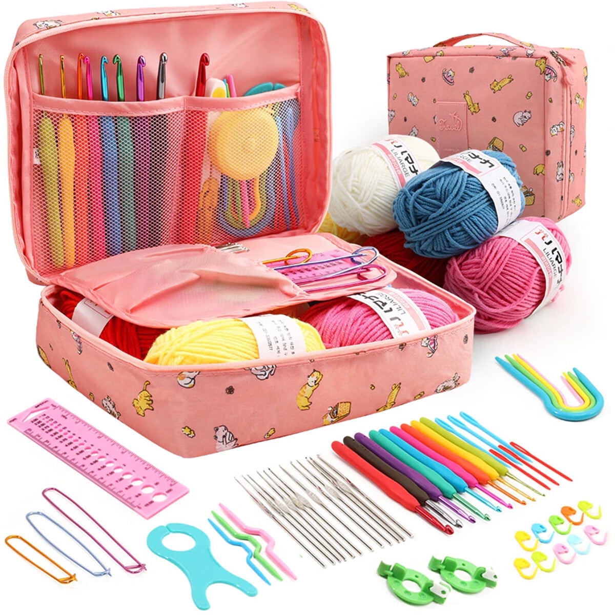 FUYGRCJ 59-Piece Crochet Starter Kit with Ergonomic Hooks and Yarn (59 Pieces) 25de4