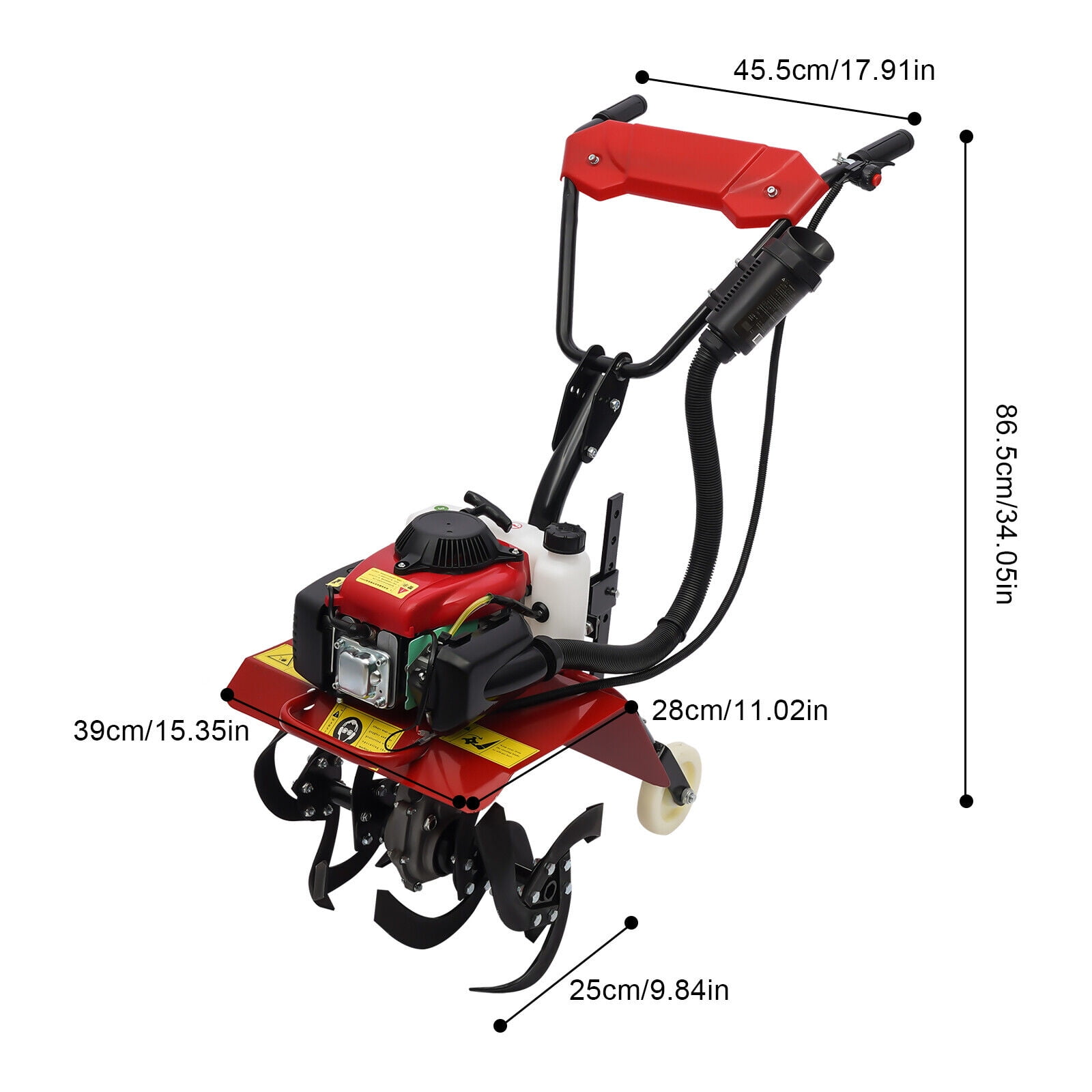 Generic 63cc Gas Powered Tiller Cultivator, Heavy-Duty Garden Soil Rototiller (Red, 13.78 in Width) 847gp