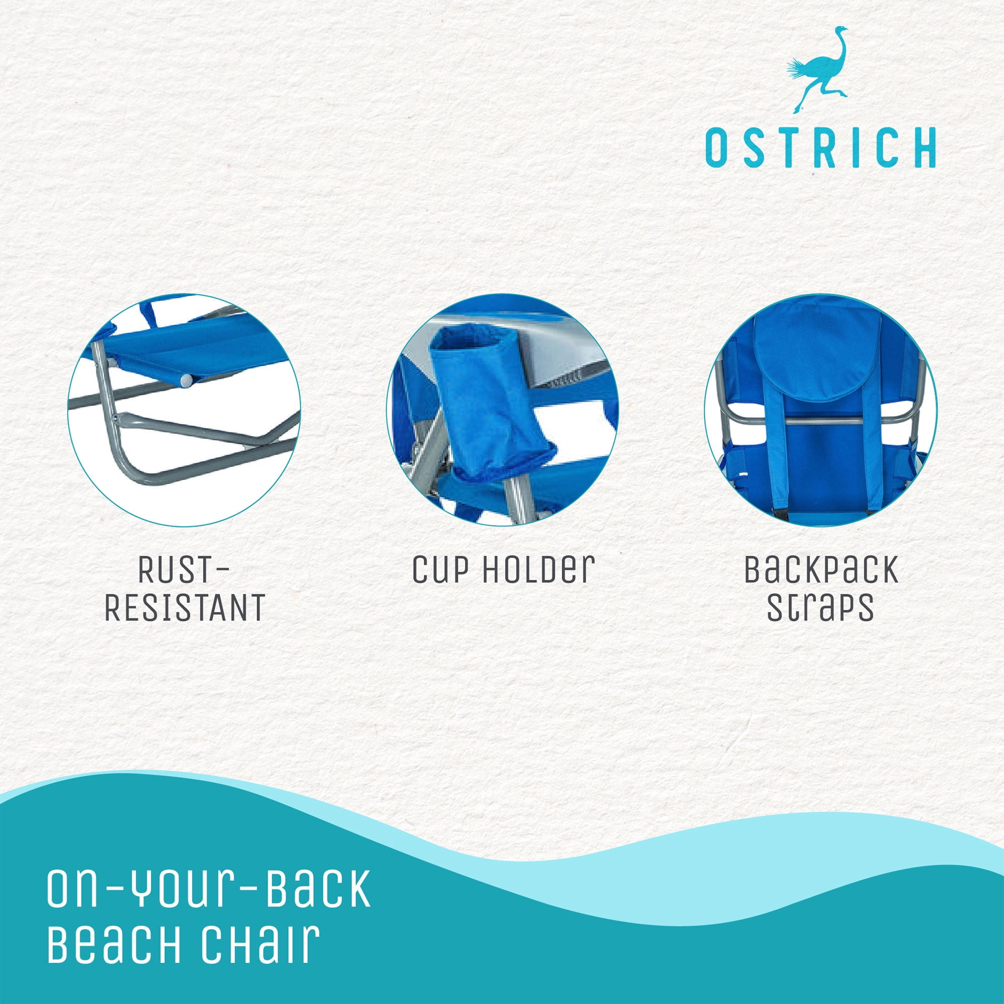 Ostrich On-Your-Back Outdoor Reclining Beach Chair with Face Cavity (Blue, 46 x 24 x 33 in) fw156