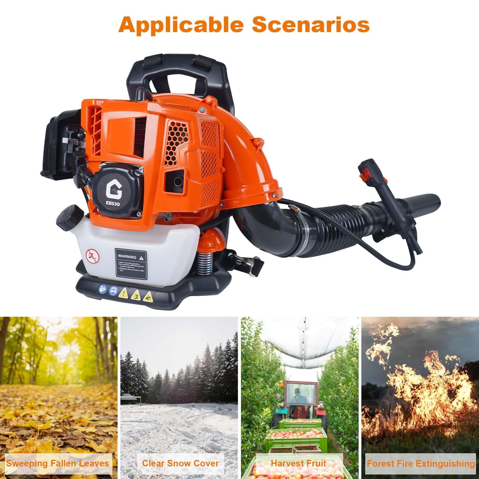 Juiluna 52CC Backpack Gas Leaf Blower, 2.2 HP 780 CFM 270 MPH Professional Lawn Care Tool (Orange, 52CC) f6y8j