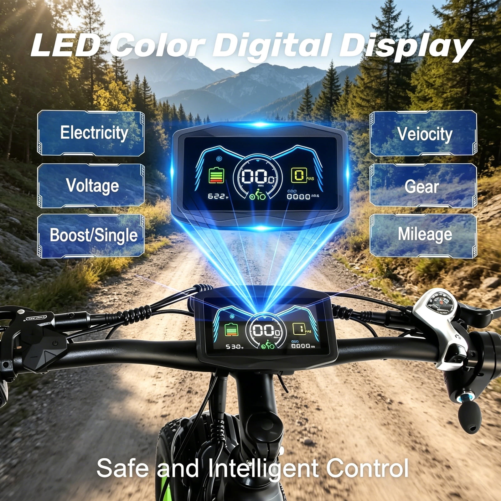 SMLRO Electric Mountain Bike, 5000W Dual-Motor AWD E-Bike, 26 in Fat Tire Off-Road Bicycle (Blue, 60V 25AH) upwri