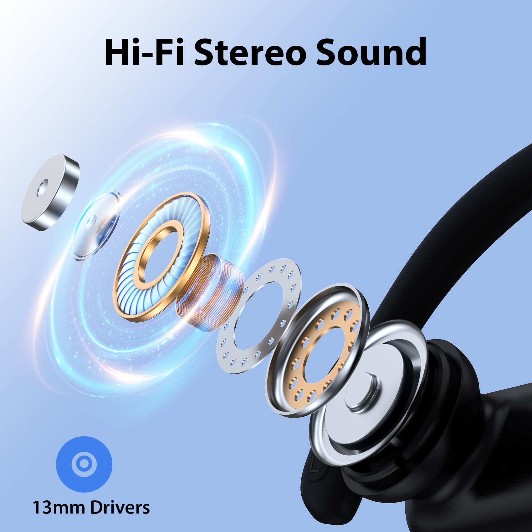 VEAT00L Wireless Earbuds Bluetooth 5.4 Sport Headphones with Earhooks and Noise Cancelling Microphone (Black) 95drk