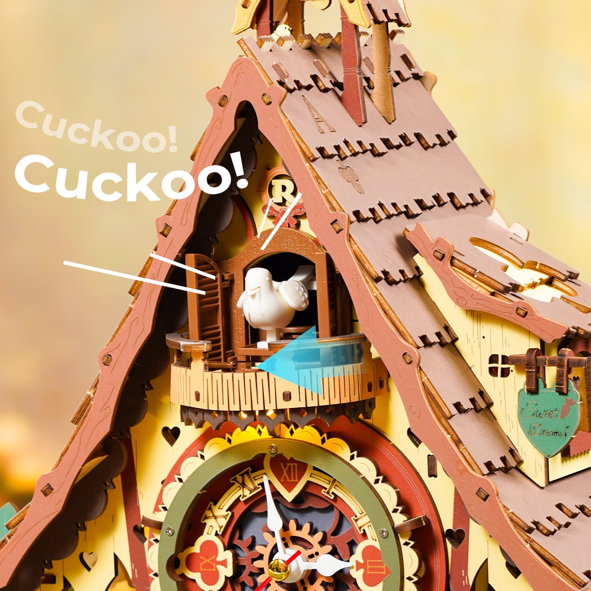 ROKR Cuckoo Clock Mechanical 3D Wooden Puzzle (Colorful, 12 in x 8 in) rq06t