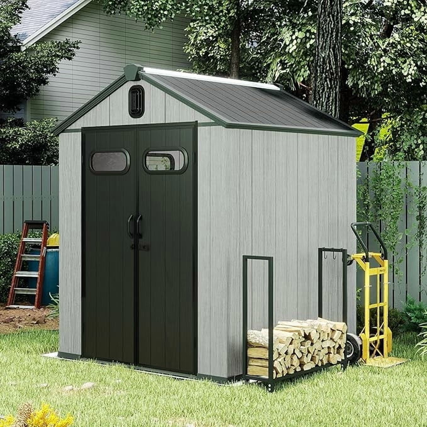 Domi Outdoor Living Resin Storage Shed, Waterproof Garden Tool Shed with Lockable Doors & Vents (Grey, 6 ft x 6 ft) mxycb