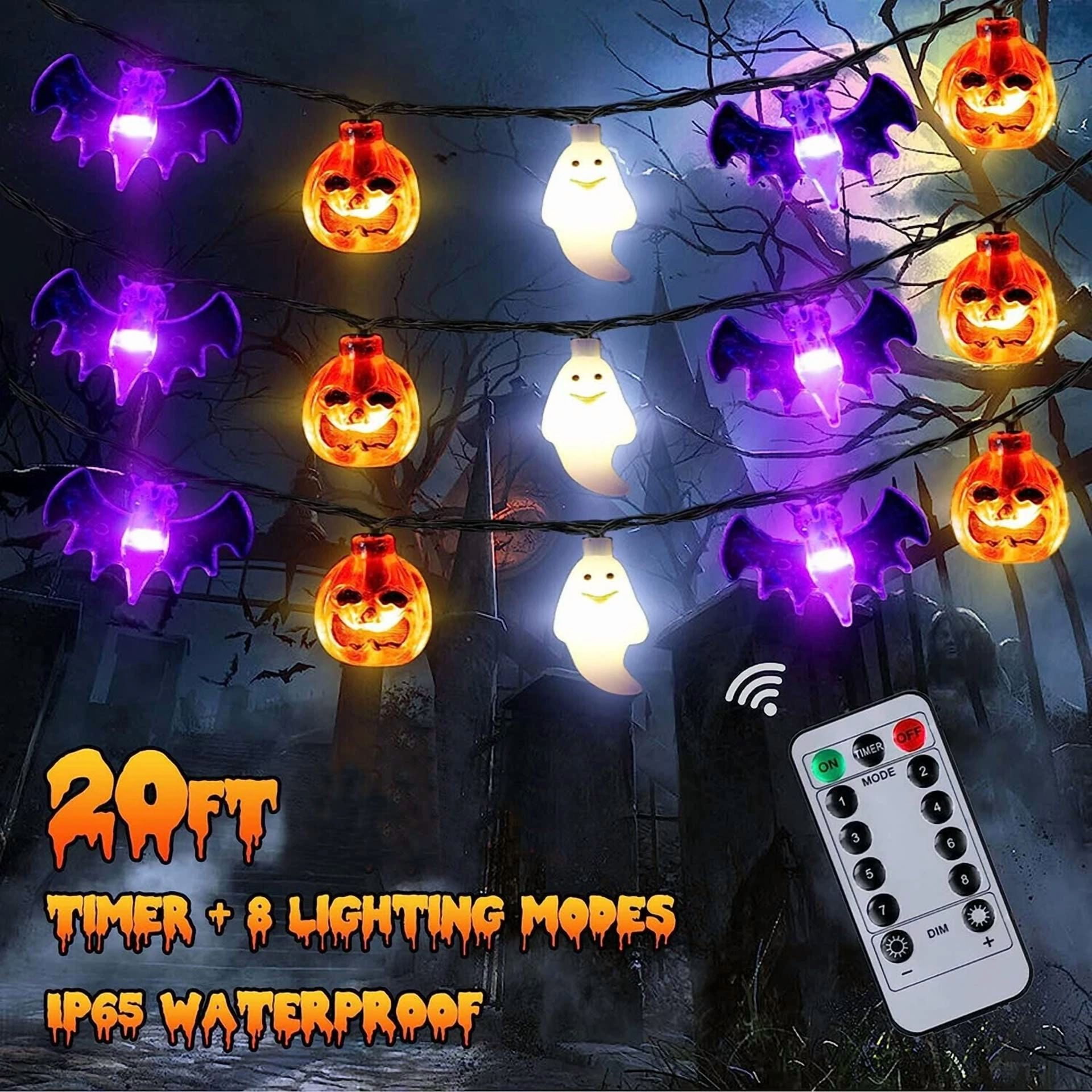 KLYNE Halloween LED String Lights, Waterproof 3D Pumpkin Bat Ghost Decor for Indoor and Outdoor Use (20 ft, 30 LEDs) mbbar