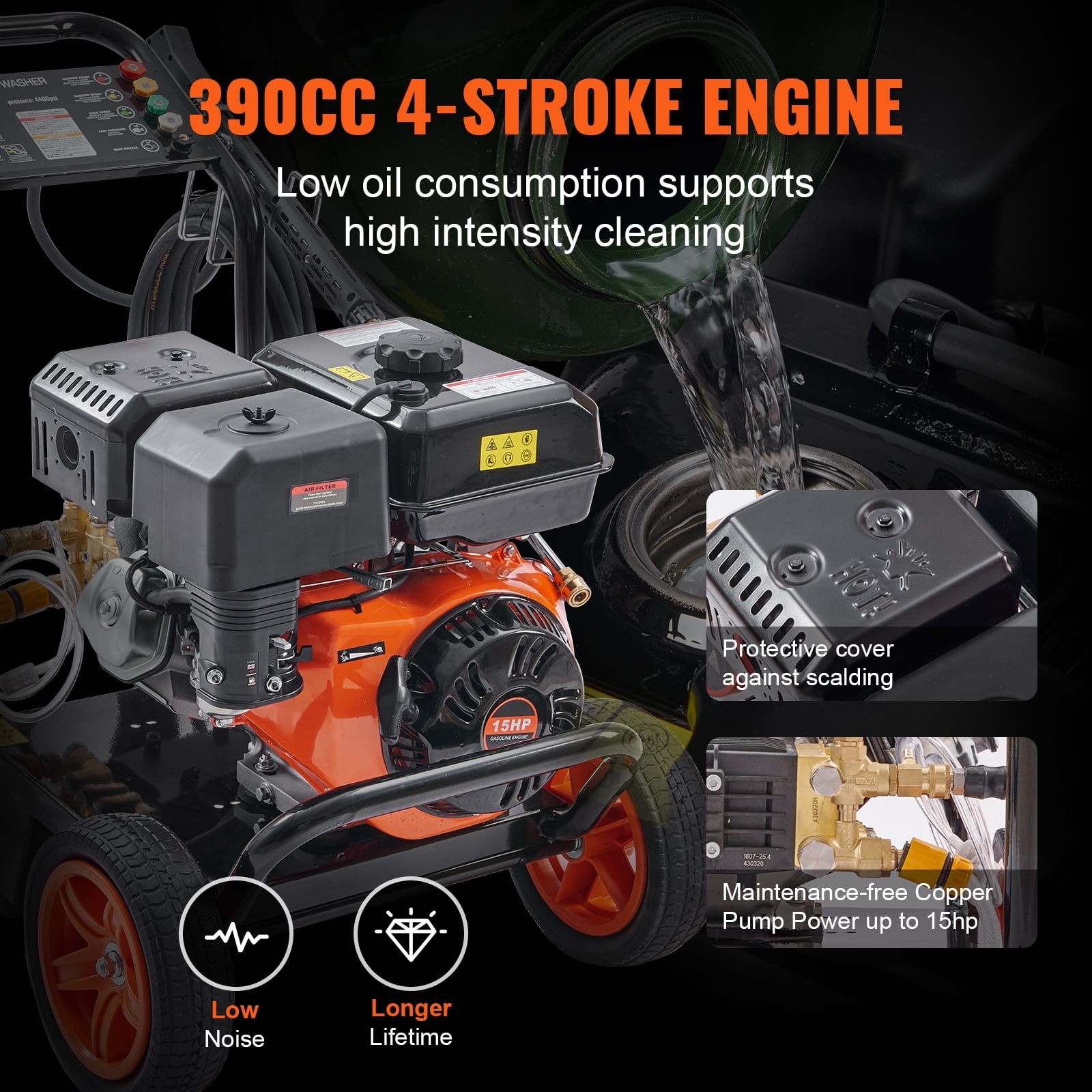 SKYSHALO 4400 PSI 4.0 GPM Gas Pressure Washer with 50 ft Hose and 5 Nozzles (4400 PSI, 4.0 GPM) vaep1