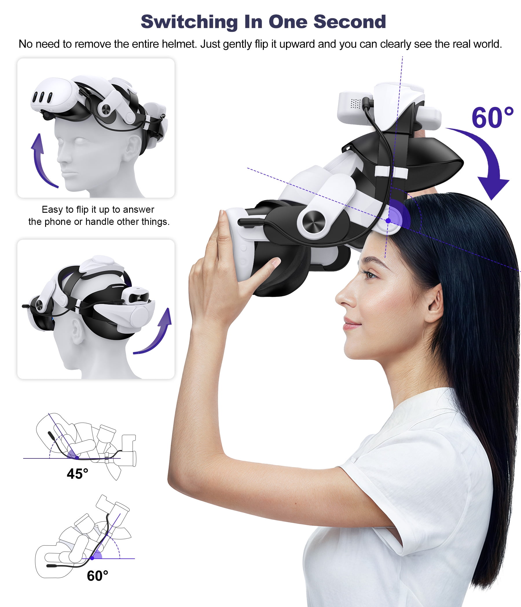 Esywen VR Head Strap with 7500mAh Battery for Meta Quest 3, 3S, and 2 (White, 7500mAh) 2p3hm