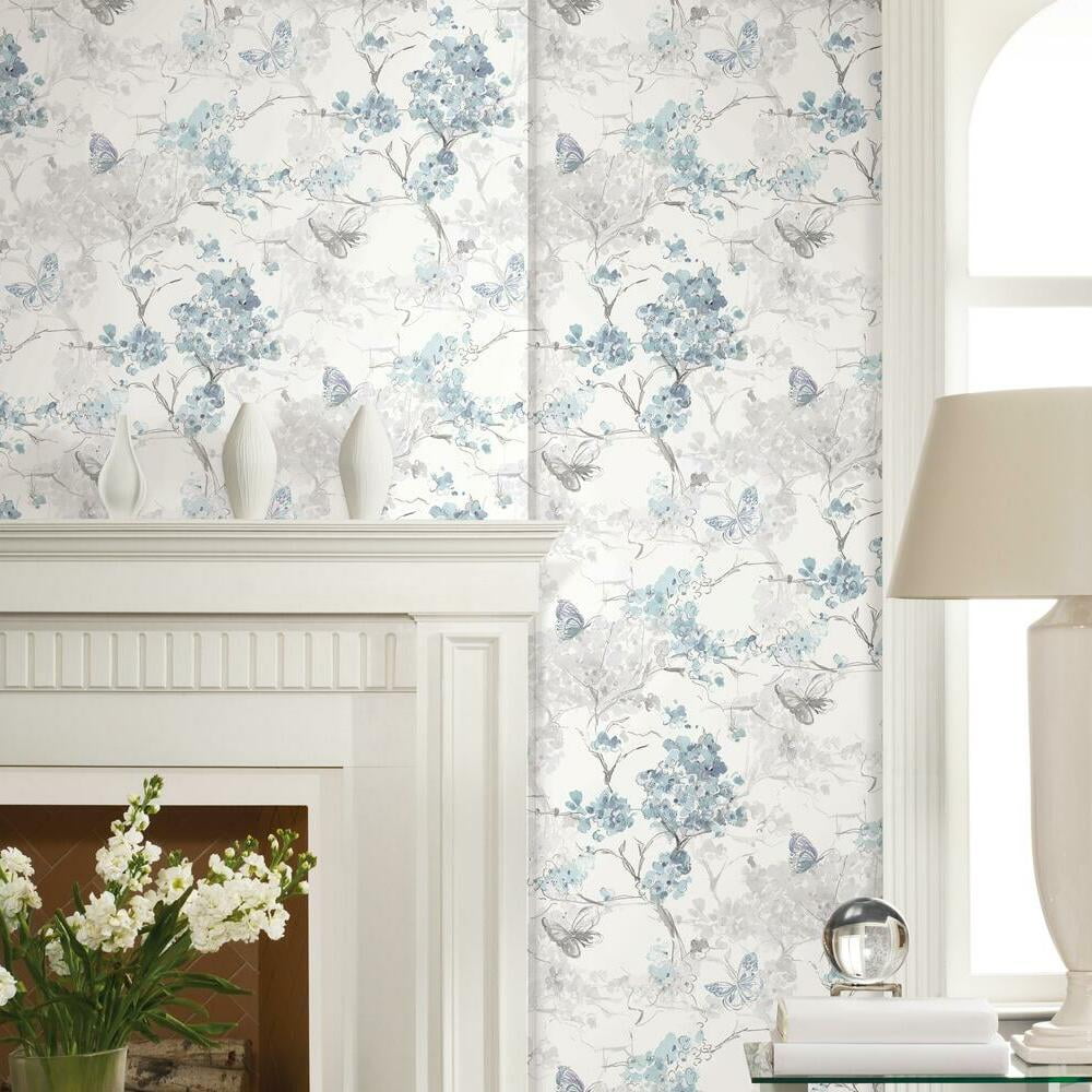 RoomMates Spring Cherry Blossoms Peel and Stick Wallpaper (Blue, 18 in x 18.86 ft) hohn8
