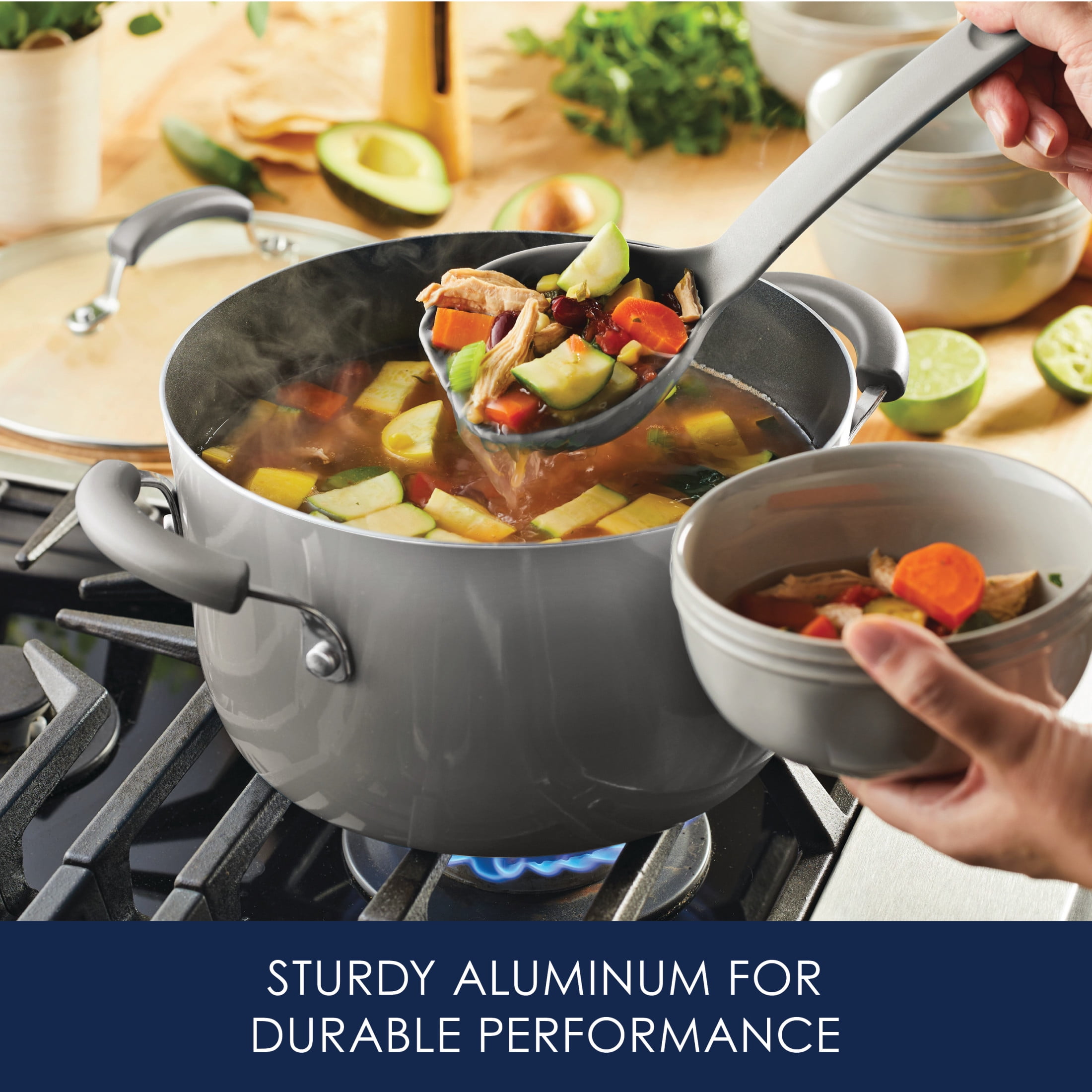 Rachael Ray 15 Piece Hard Enamel Nonstick Cookware Set (Gray, 15 Piece) phfly