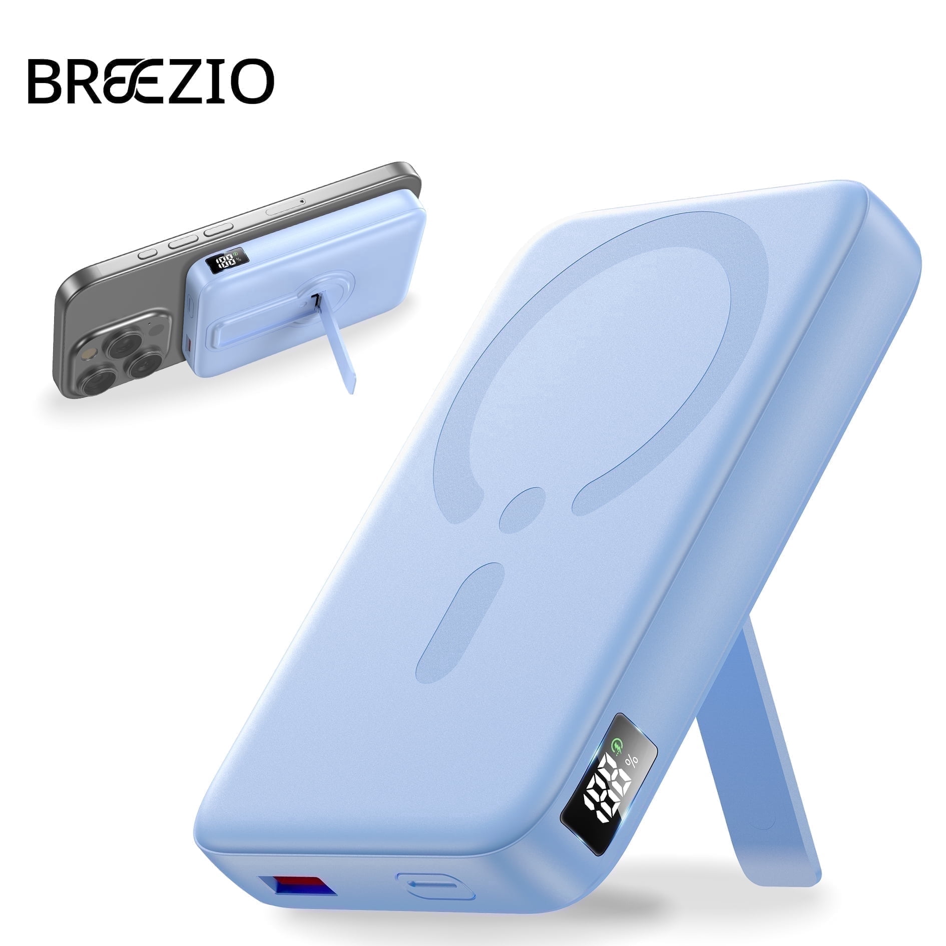 Breezio Magnetic Wireless Portable Charger 12000mAh Fast Charging Power Bank (Blue, 12000mAh) qediy