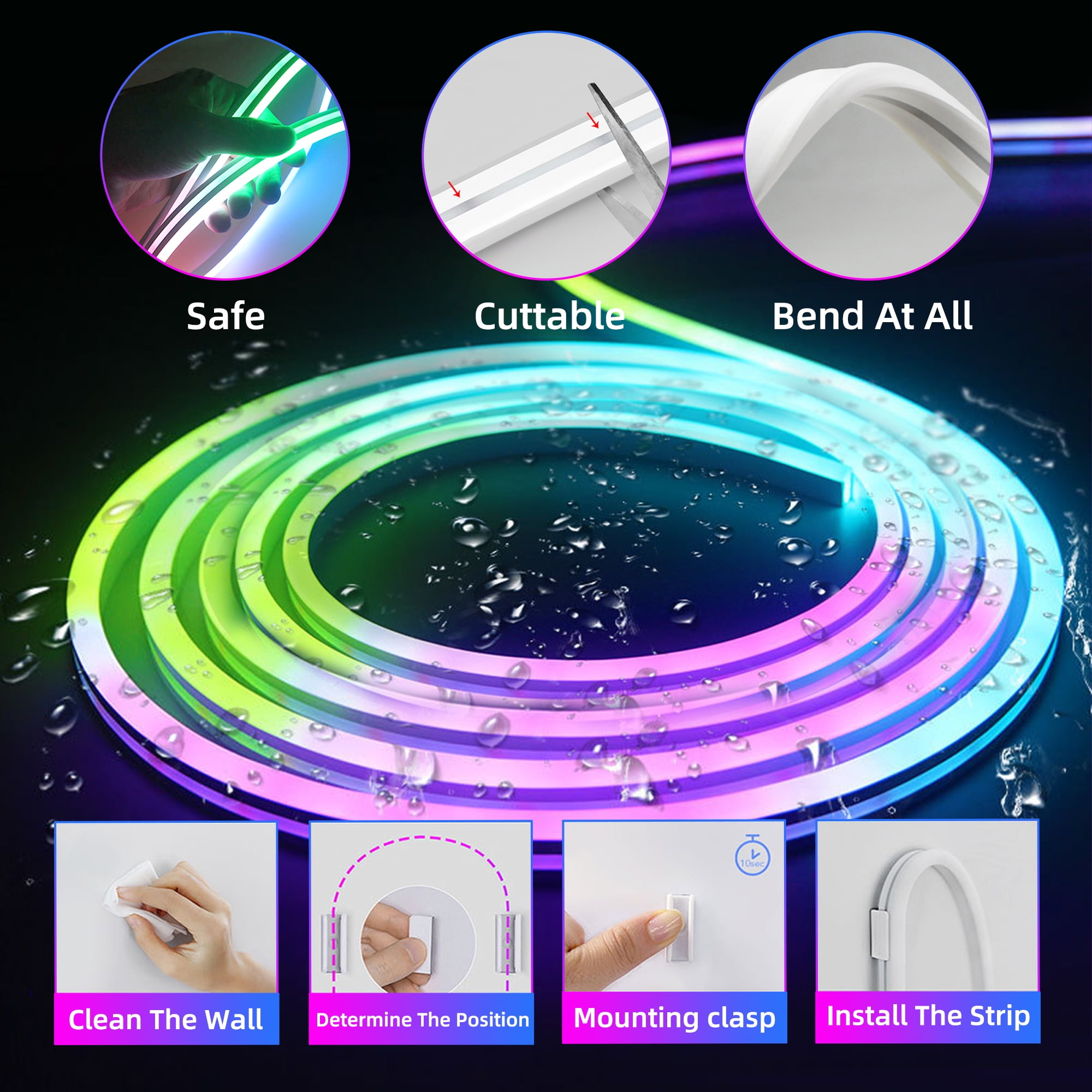 DAYBETTER LED Neon Rope Lights, Music Sync RGBIC Strip with APP and Remote Control, Waterproof DIY Lighting for Bedroom and Outdoor Decor (16.4 ft) mbme7