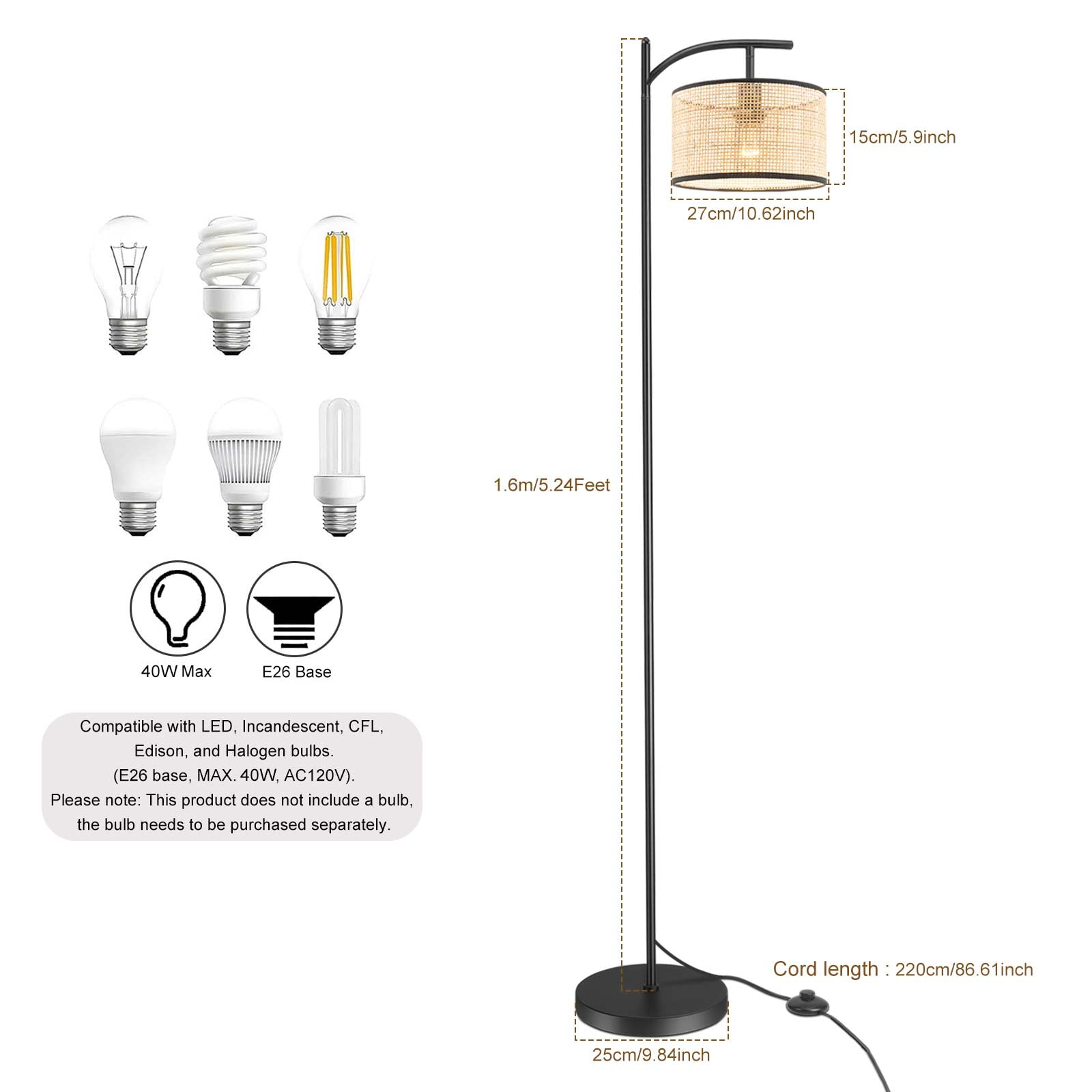 IC INSTANT COACH Boho Rattan Floor Lamp, Farmhouse Standing Light with Foot Switch (Natural, 60 in) wtcha