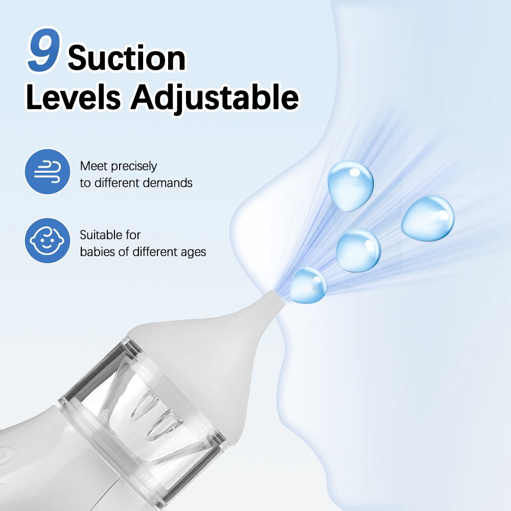 HOMMYU Electric Nasal Aspirator for Babies, Rechargeable Mucus Remover with 9 Suction Levels and 2 Silicone Tips (White) bapr0