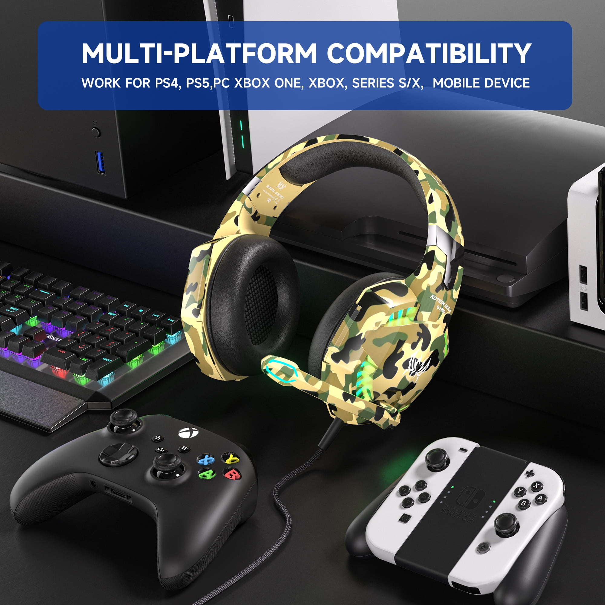 UHM Gaming Headset with Noise-Canceling Microphone and 7.1 Surround Sound (Yellow, 1 Unit) 51z48