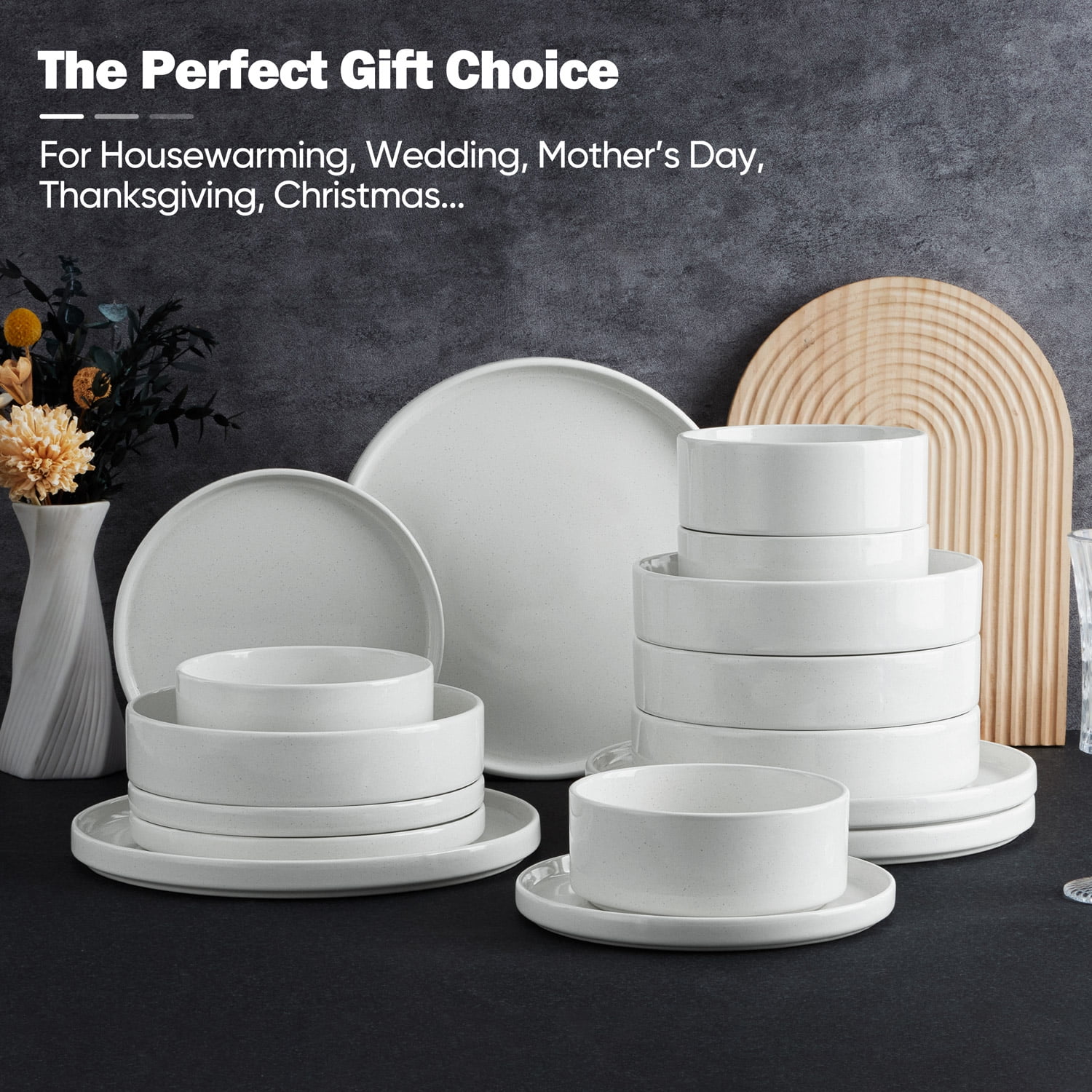 Vesteel 16-Piece Stoneware Dinnerware Set, Speckled Kitchen Dishes for 4 (Off-white, 16 Pieces) 4rt86