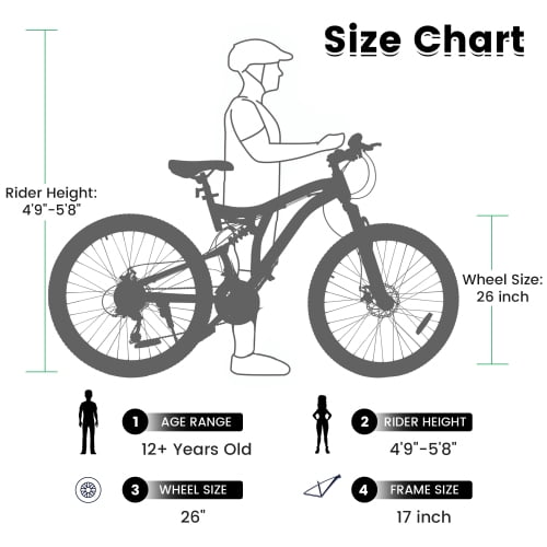 POVANLI 26 Inch Mountain Bike Dual Full Suspension Steel Frame 21-Speed Trail Commuter (Black, 26 in) t99sl