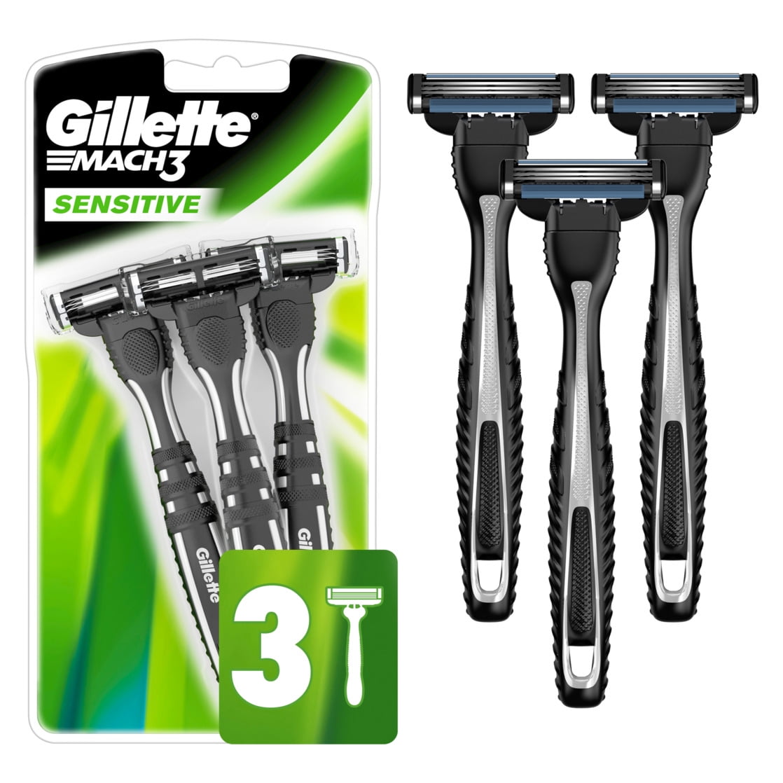 Gillette Mach 3 Sensitive Men 3-Blade Disposable Razor (3 Count) 54djw