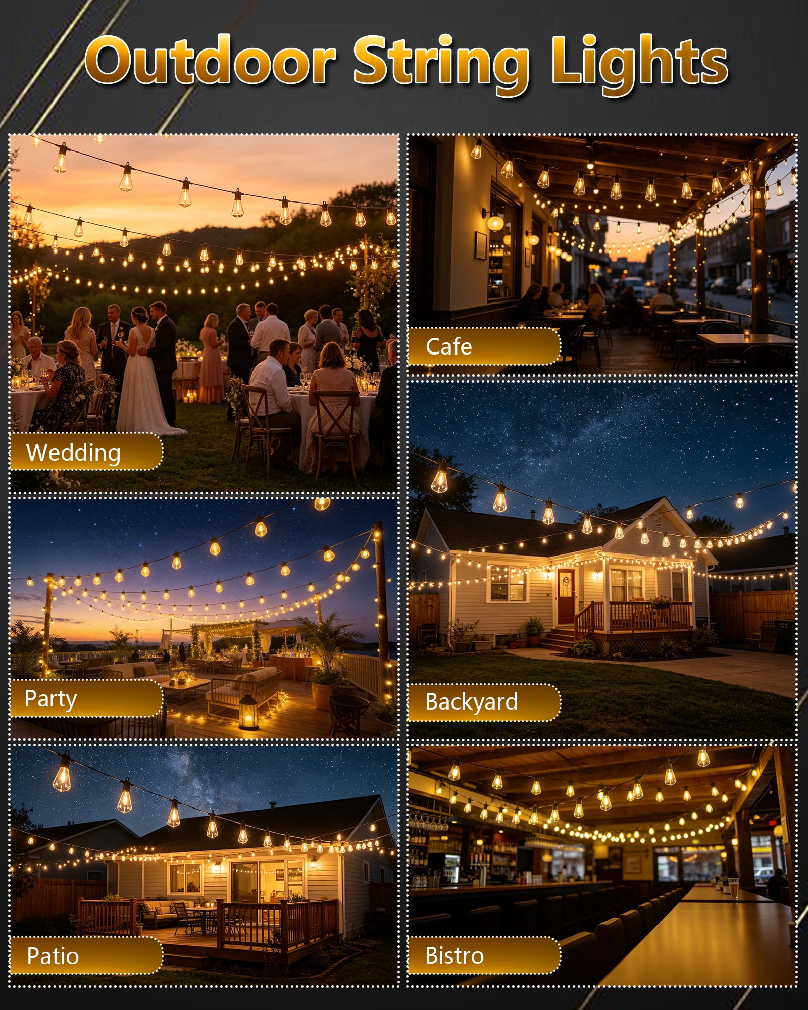 Beatineon LED Outdoor String Lights, Waterproof Patio Hanging Lights with 52 Edison Bulbs (100 ft) 3y80r
