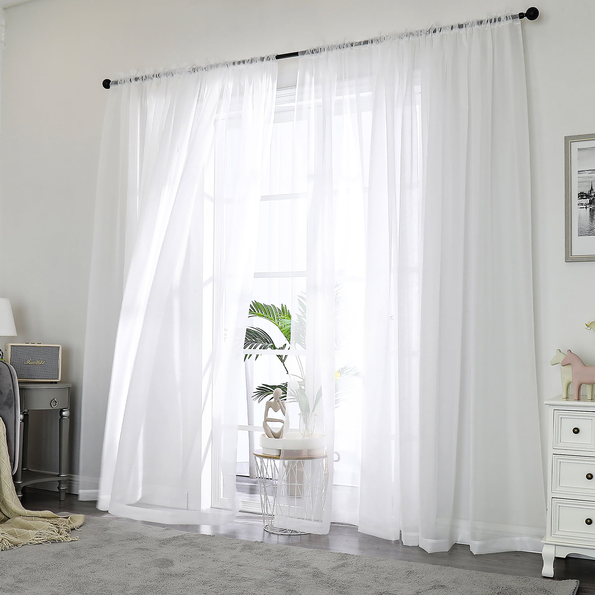 OVZME Semi-Transparent Voile Sheer Curtains, Rod Pocket Window Drapes for Bedroom and Living Room (White, 42 in x 84 in, 2 Panels) n9st5