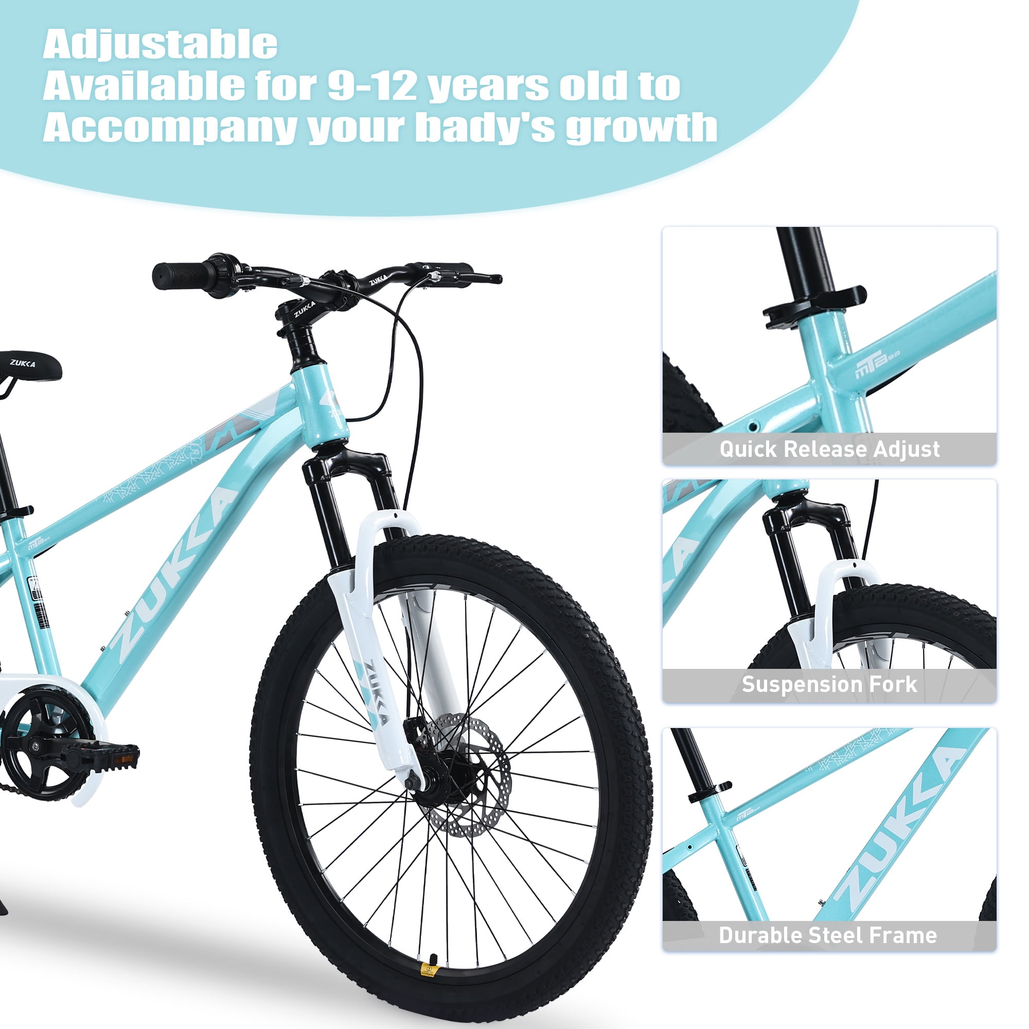 SHINPT Mountain Bike for Kids, All-Terrain Suspension Bicycle with Adjustable Saddle and Handlebar (Blue, 24 in) gd2wt