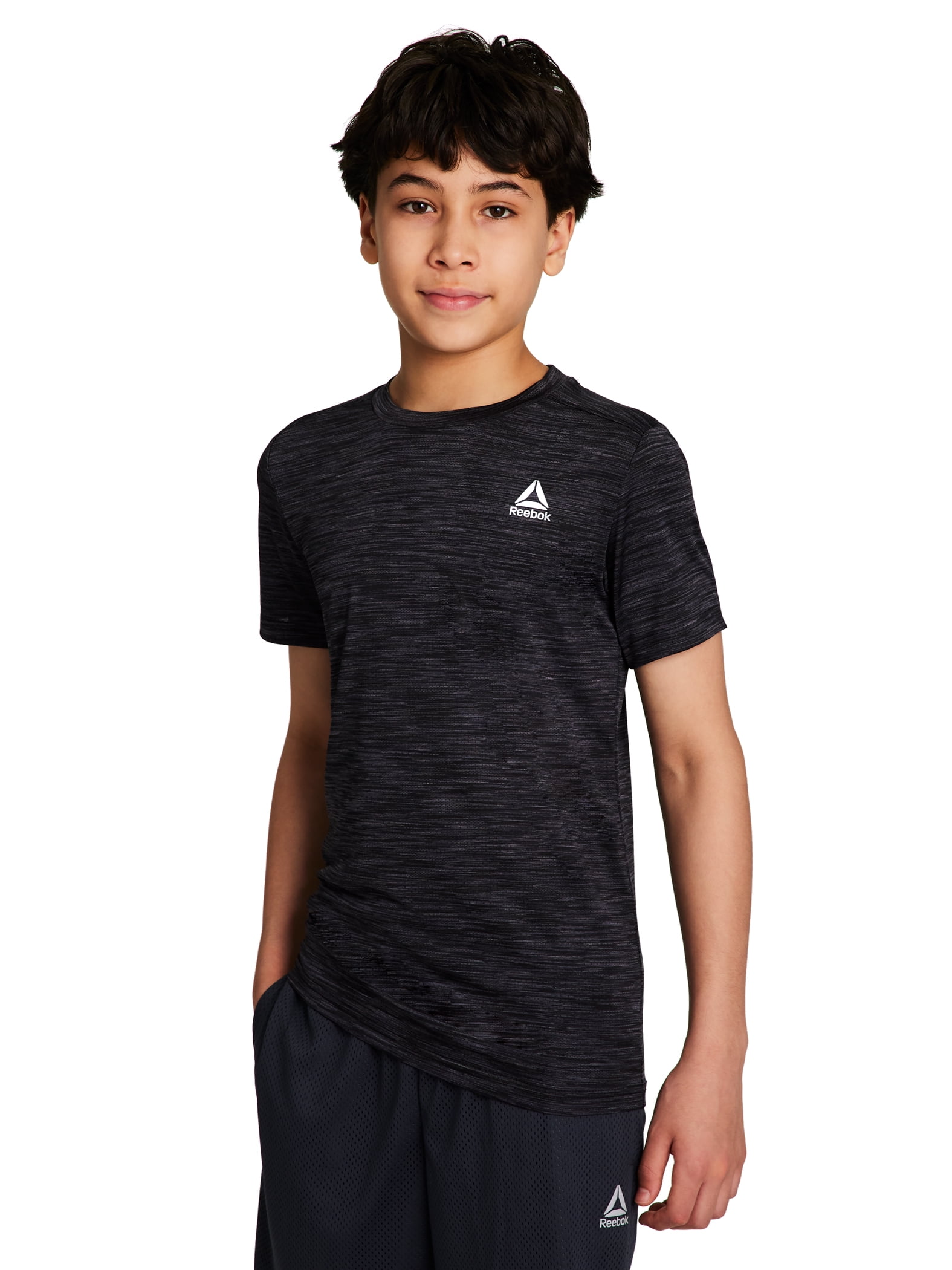 Reebok Boy's Athletic Stride Performance T-Shirt Moisture-Wicking Activewear (Black, L, 2-Pack) vk525