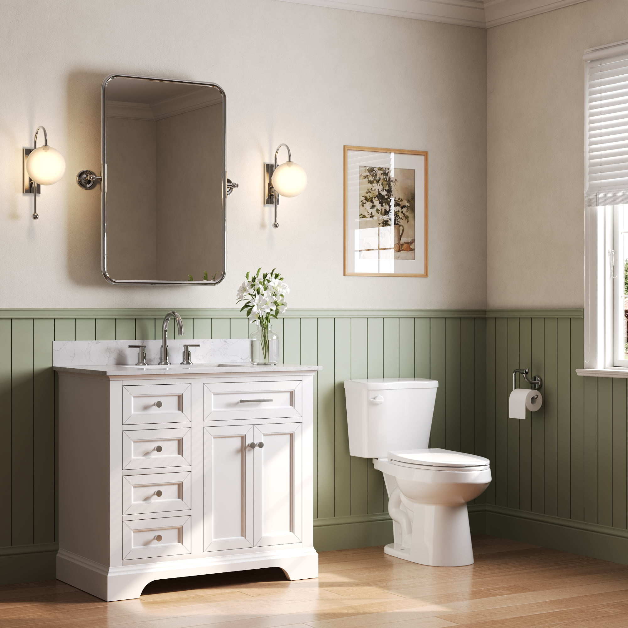 DeerValley 2-Piece Elongated Chair Height Toilet with Soft Close Seat (White, 1.28 GPF) 7mrc5