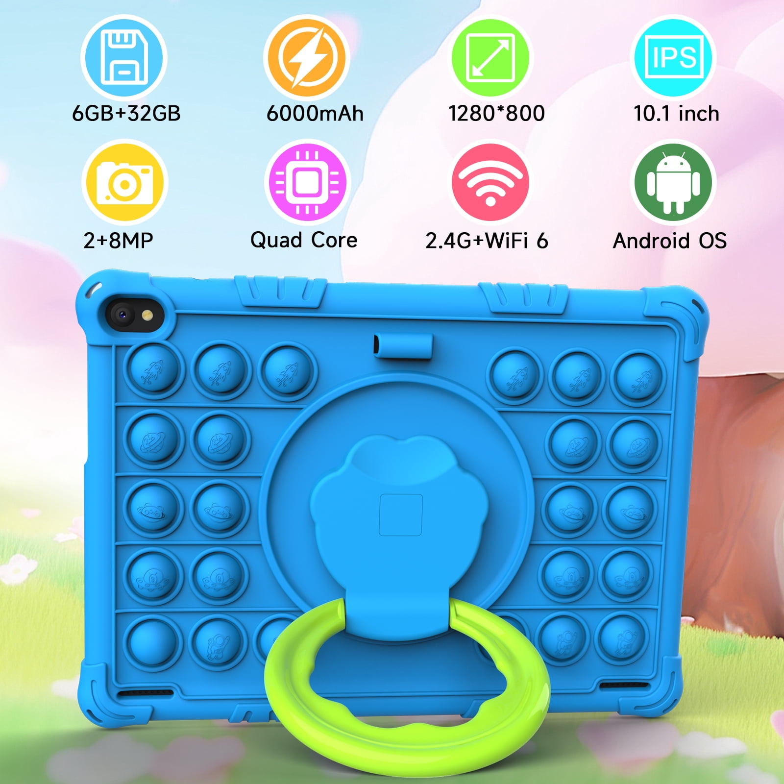 YQSavior Android 15 Kids Tablet 10.1 in IPS HD Display (Blue, 32GB) lnyuc