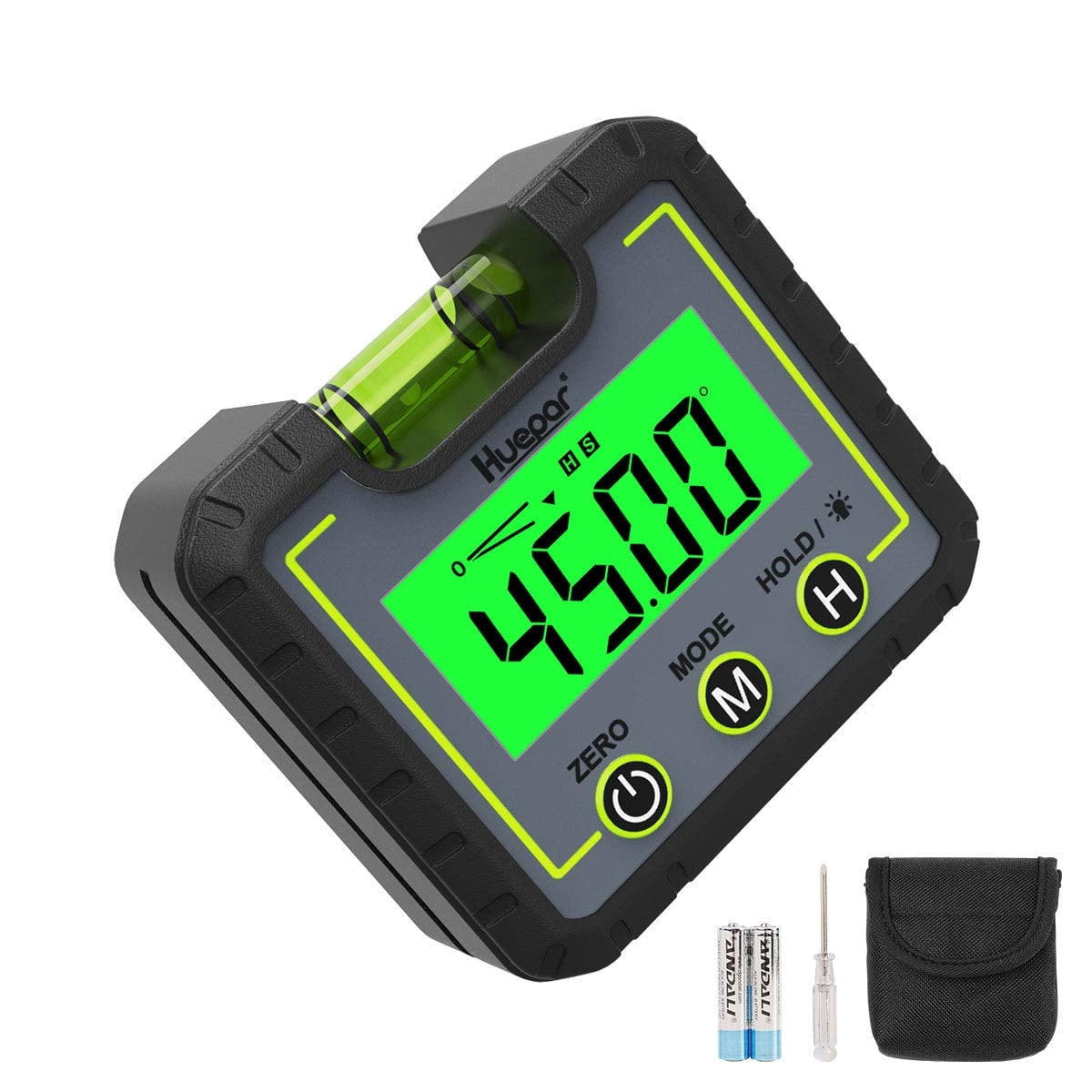 Huepar Digital Level Angle Gauge Mini Inclinometer with Backlight LCD (Green, 2.68 x 2.44 x 1.26 in) hhw0d