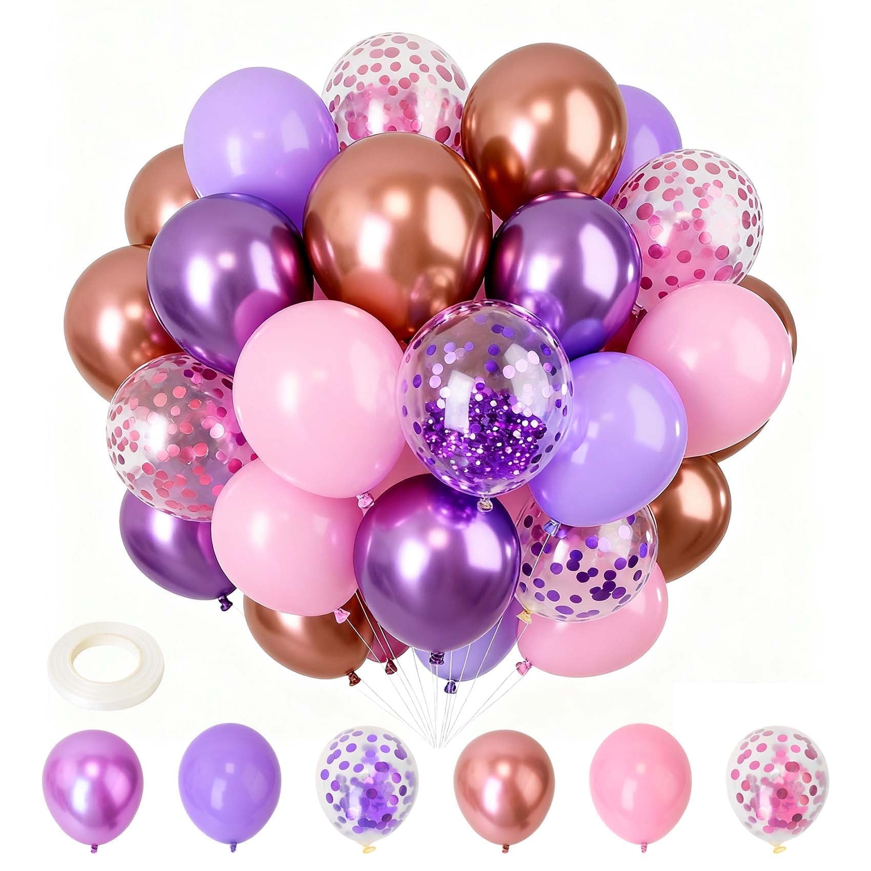 Lnrkai 50-Pack Latex Balloon Set for Party Decorations, Vibrant Pink and Purple Helium-Ready Balloons (12 in) yfp4a