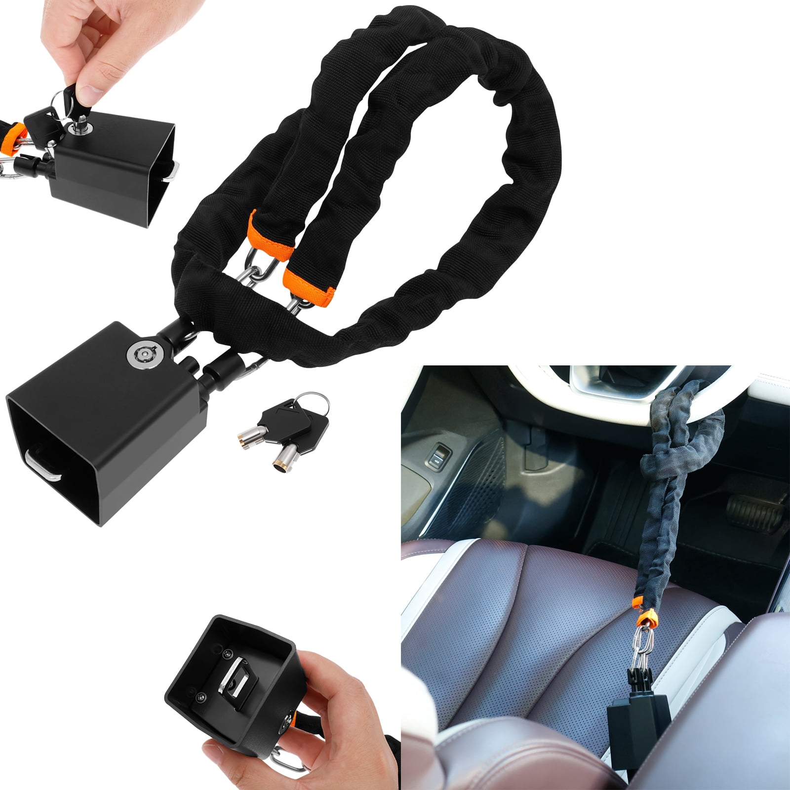 TMWEFUSC Universal Steering Wheel and Seat Belt Anti-Theft Lock (Black, 25.59 in) 7h8xw