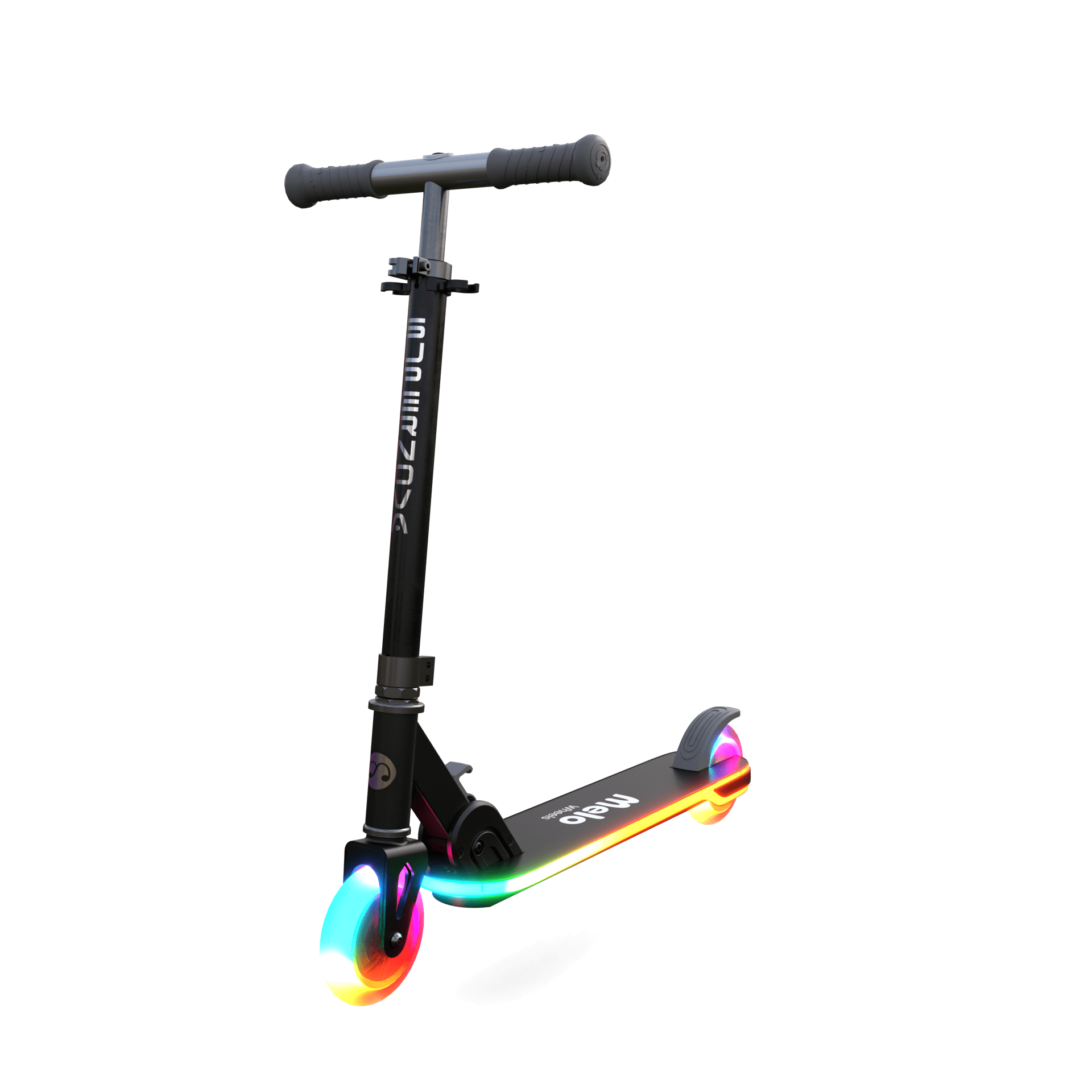 Melo Supernova Kick Scooter - Kids Folding LED Light-Up Scooter with Adjustable Handlebars (Black, 30 in) nimbb