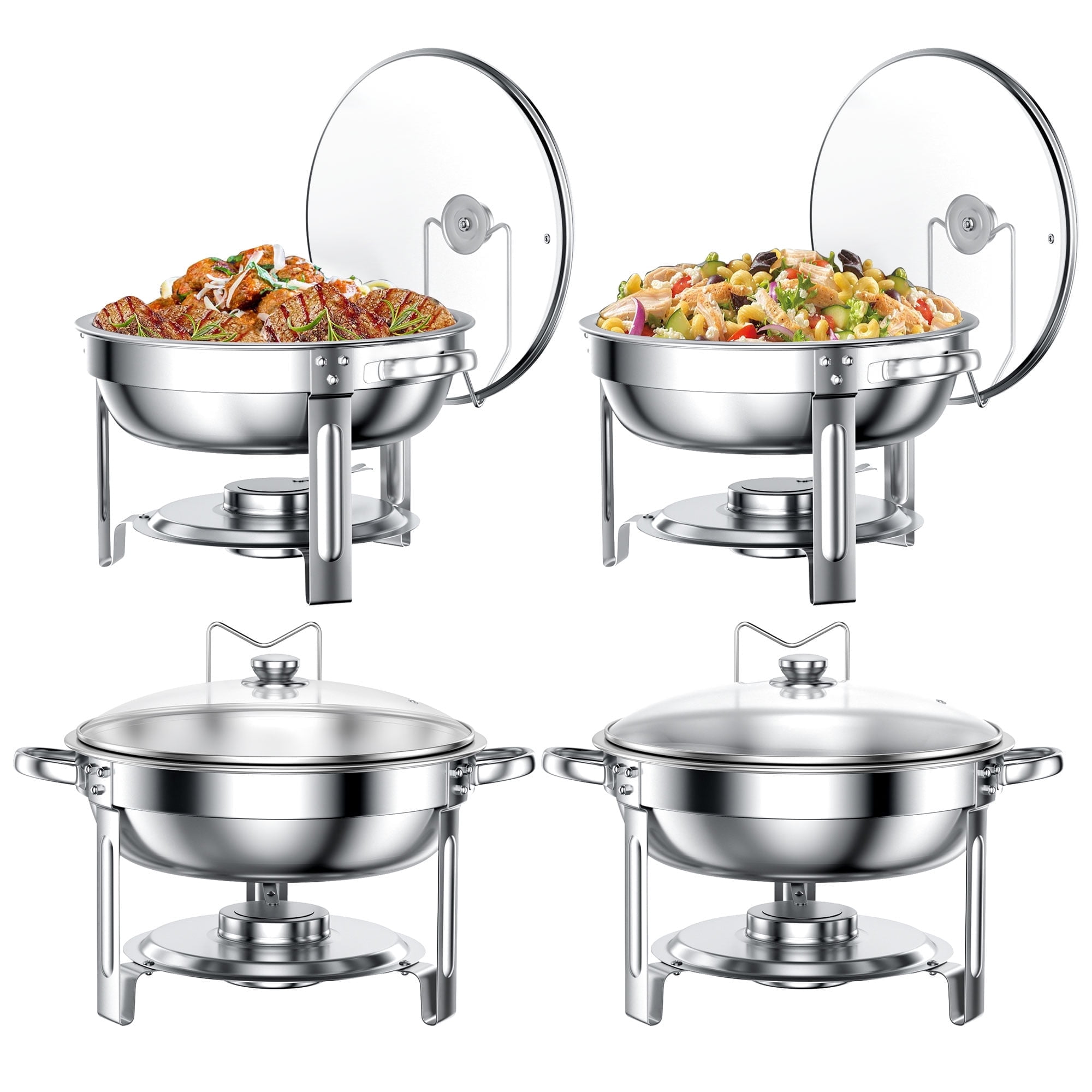 TINANA Stainless Steel Chafing Dish Buffet Set with Glass Lid and Lid Holder (Silver, 5 qt, 4 Pack) hxdin