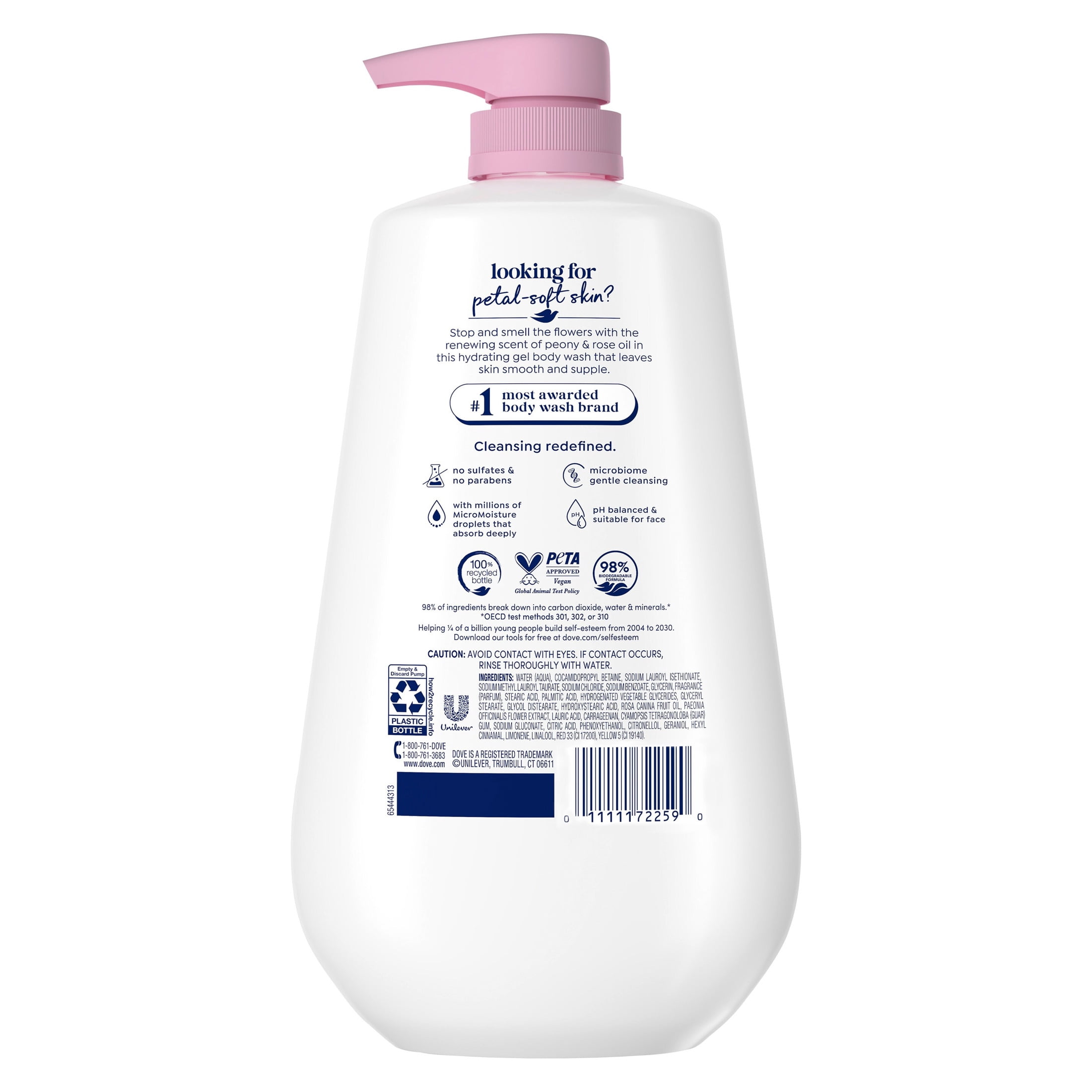 Dove Renewing Body Wash with Peony & Rose Oil, Moisturizing Skin Cleanser for Soft Skin (30.6 fl oz) 7f4ka