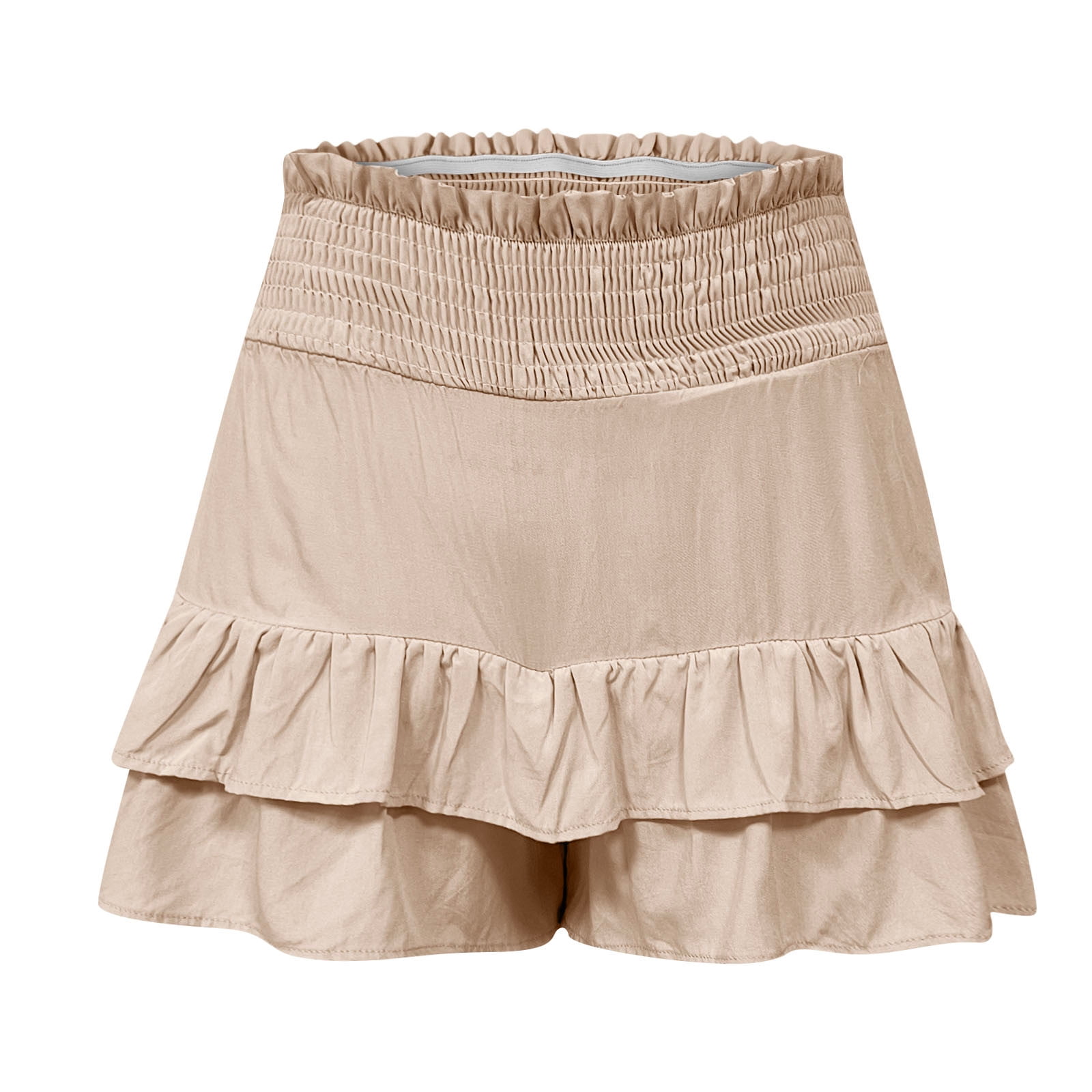 Karight Women's Flowy Ruffle Tiered Skorts High Waist Boho Athletic Shorts (Beige, Small) qnjcn