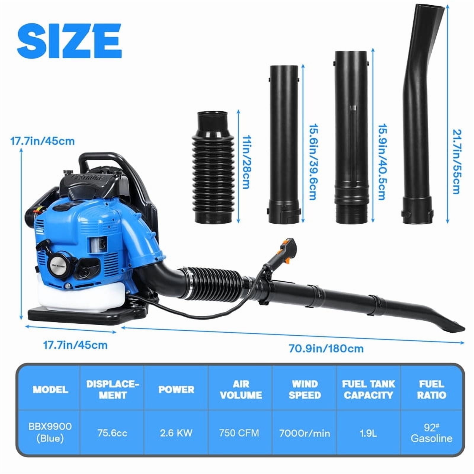 WETS Gas Powered Backpack Leaf Blower, 75.6cc 4-Cycle Engine, 900 CFM High-Velocity Airflow (Blue, 1 Unit) s9cvr