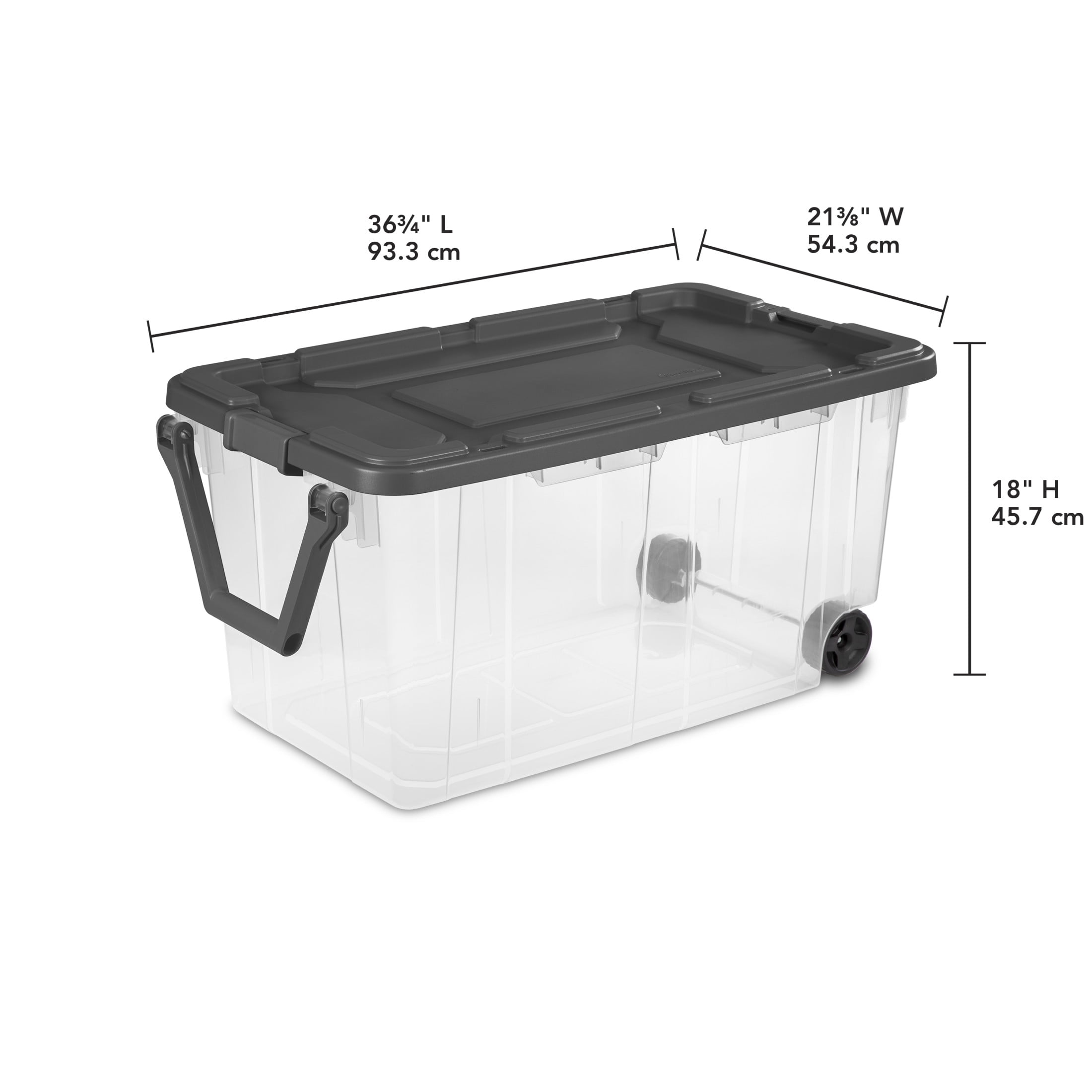 Sterilite 160 Quart Wheeled Storage Box, Extra Large Durable Plastic Bin with Latch Lid (Clear, 160 Quart) 1h5xi