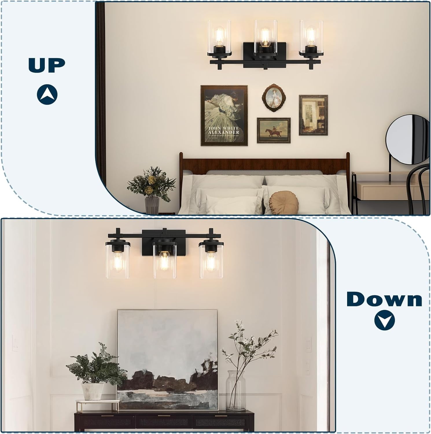 Pynsseu 24 in 3-Light Bathroom Vanity Light Fixture, Matte Black Wall Sconce with Clear Glass Shades 3t5dh