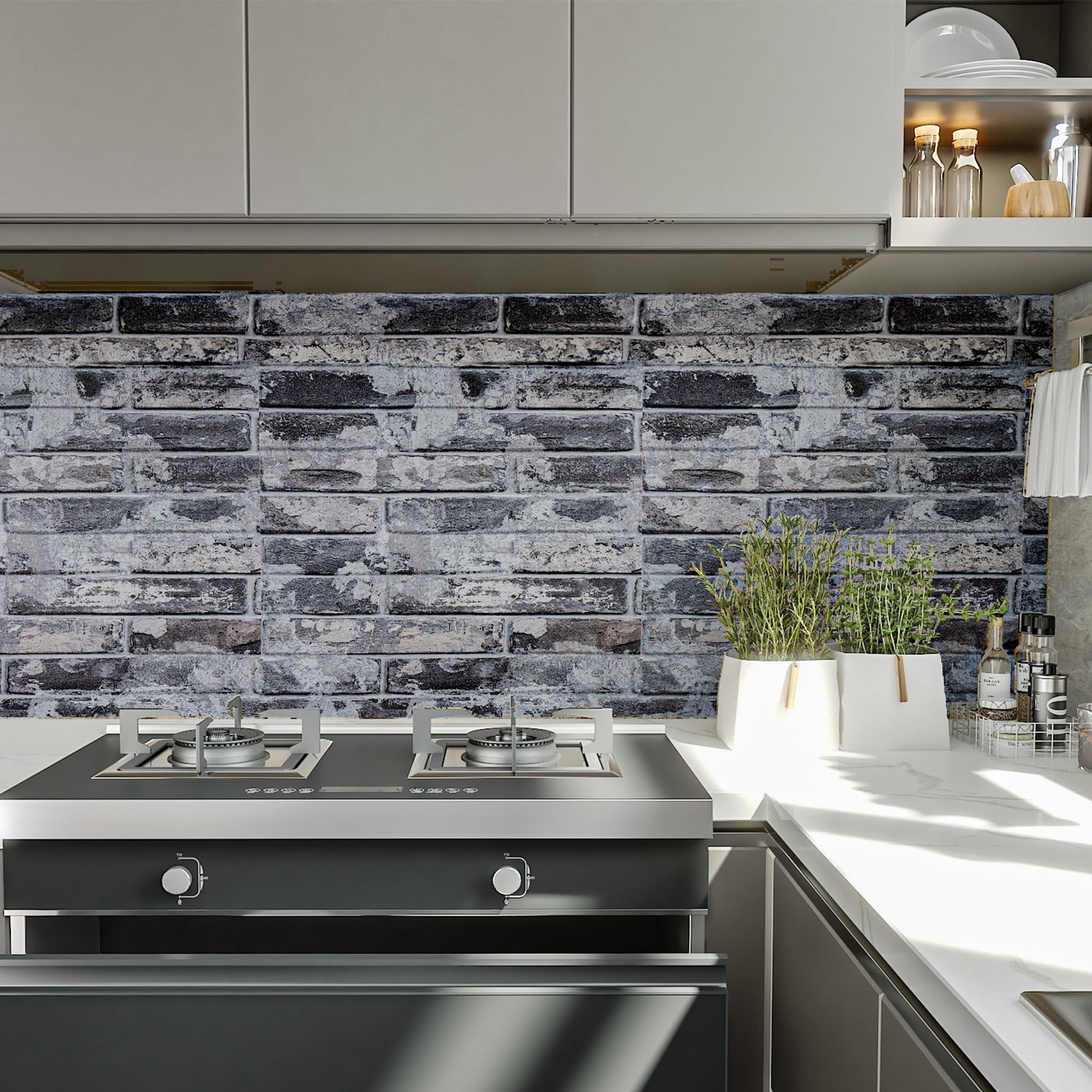 VEELIKE Peel and Stick Grey Brick Wallpaper, 3D Textured Self-Adhesive Contact Paper for Walls and Backsplash (Grey, 15.7 in x 118 in) 7j62e