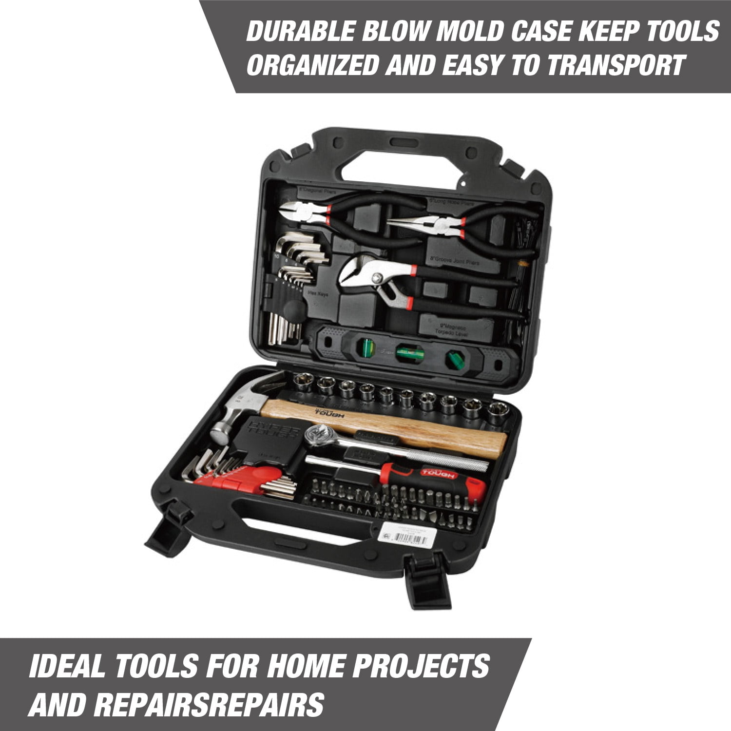 Hyper Tough 110-Piece Home Project Tool Set, Heavy-Duty DIY Repair Kit with Storage Case (Red, 110-Piece) 4lg5q