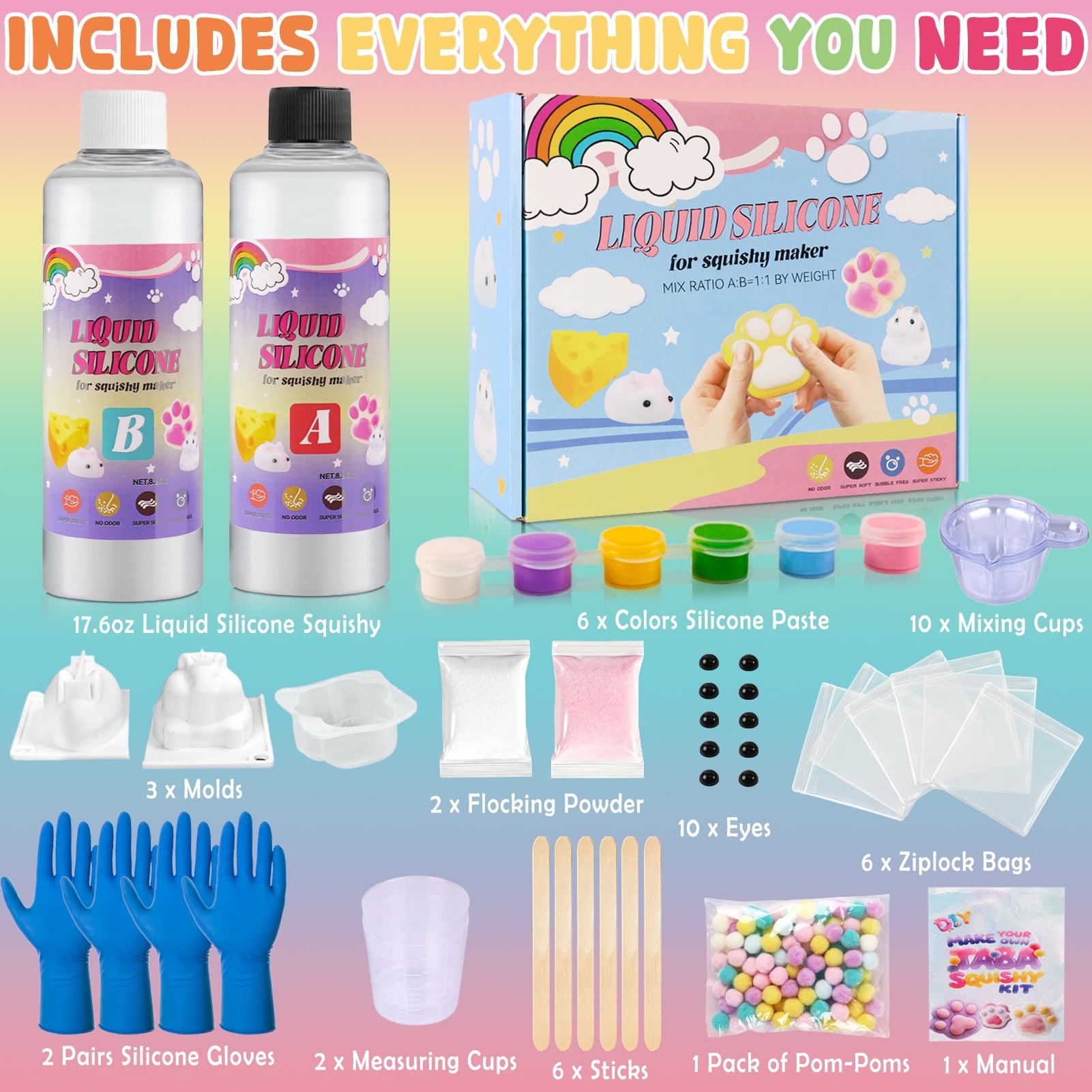 CandWuom DIY Squishy Making Kit, Silicone Crafting Set for Custom Soft Toys (18 oz) 71txz