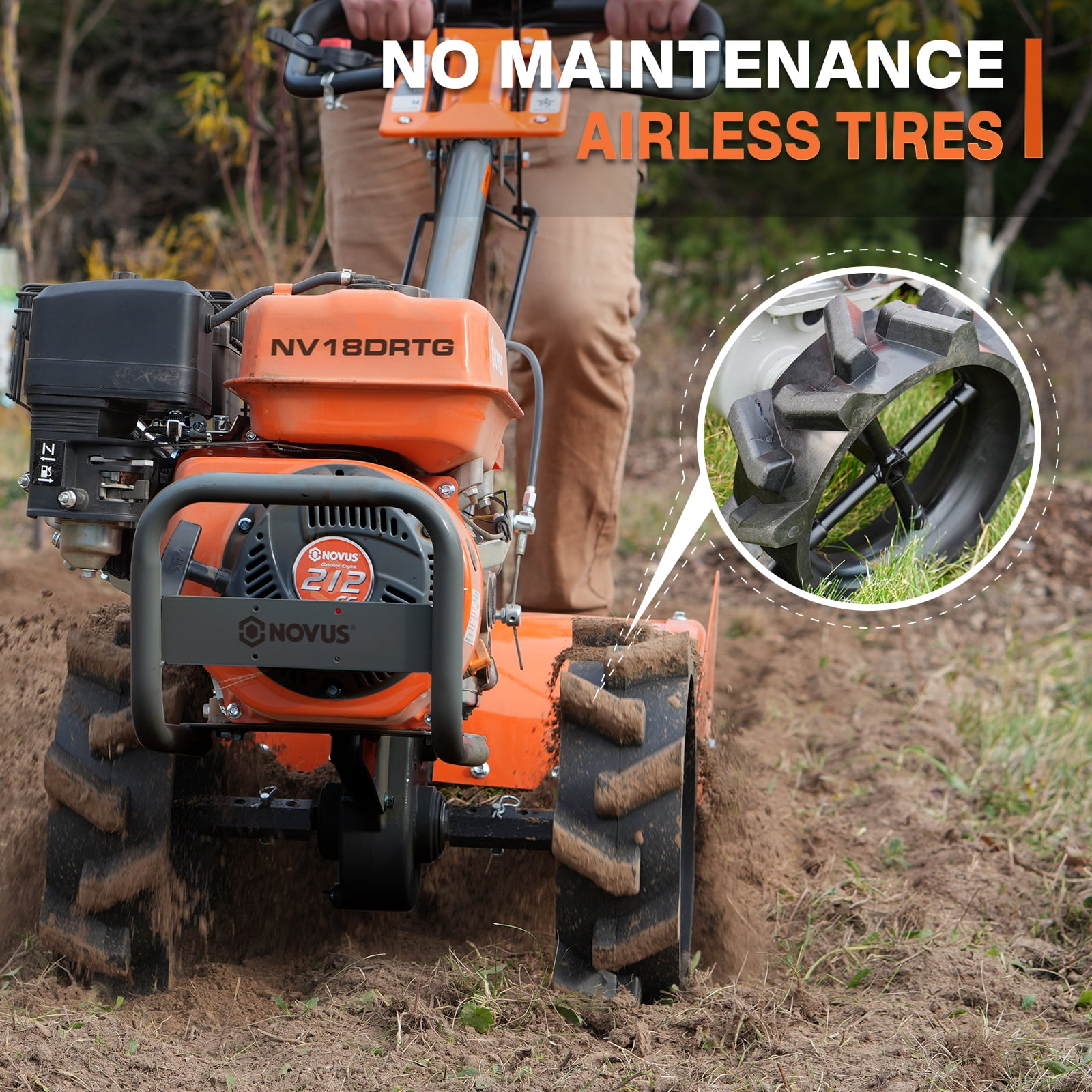 NOVUS 18-Inch Dual Direction Rear Tine Tiller, 212cc 4-Cycle Gas Engine, Heavy-Duty Garden Rototiller (18 in) ljano