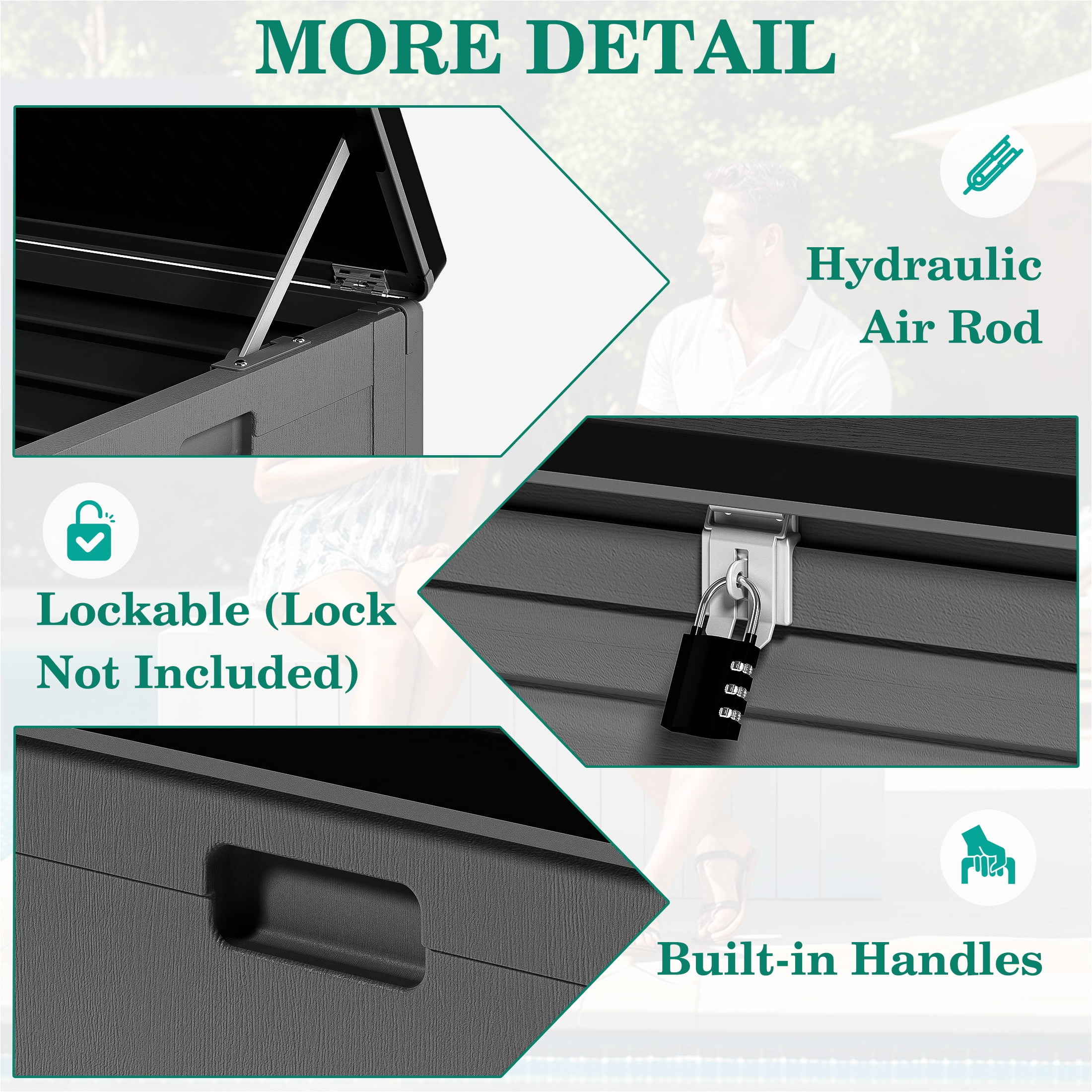 Segmart 130 Gallon Resin Deck Box, Outdoor Lockable Storage Container for Patio Cushions and Garden Tools (Grey, 130 Gallon) y5sgd