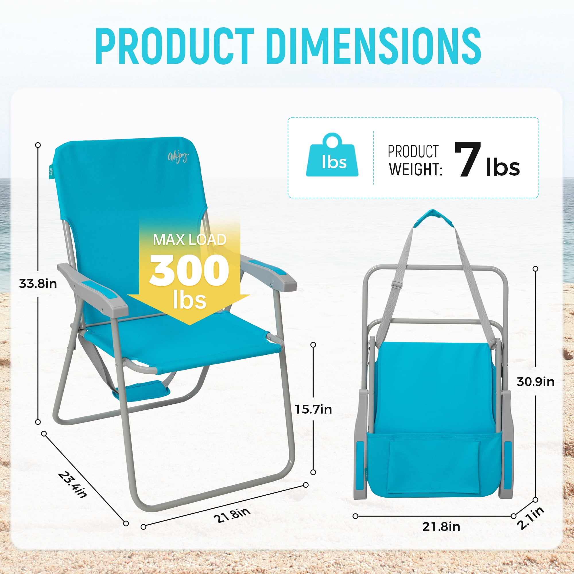 WEJOY Folding Backpack Beach Chair, High Back Outdoor Camping Seat with Storage Pocket (Blue, 300 lb Capacity) y9eff